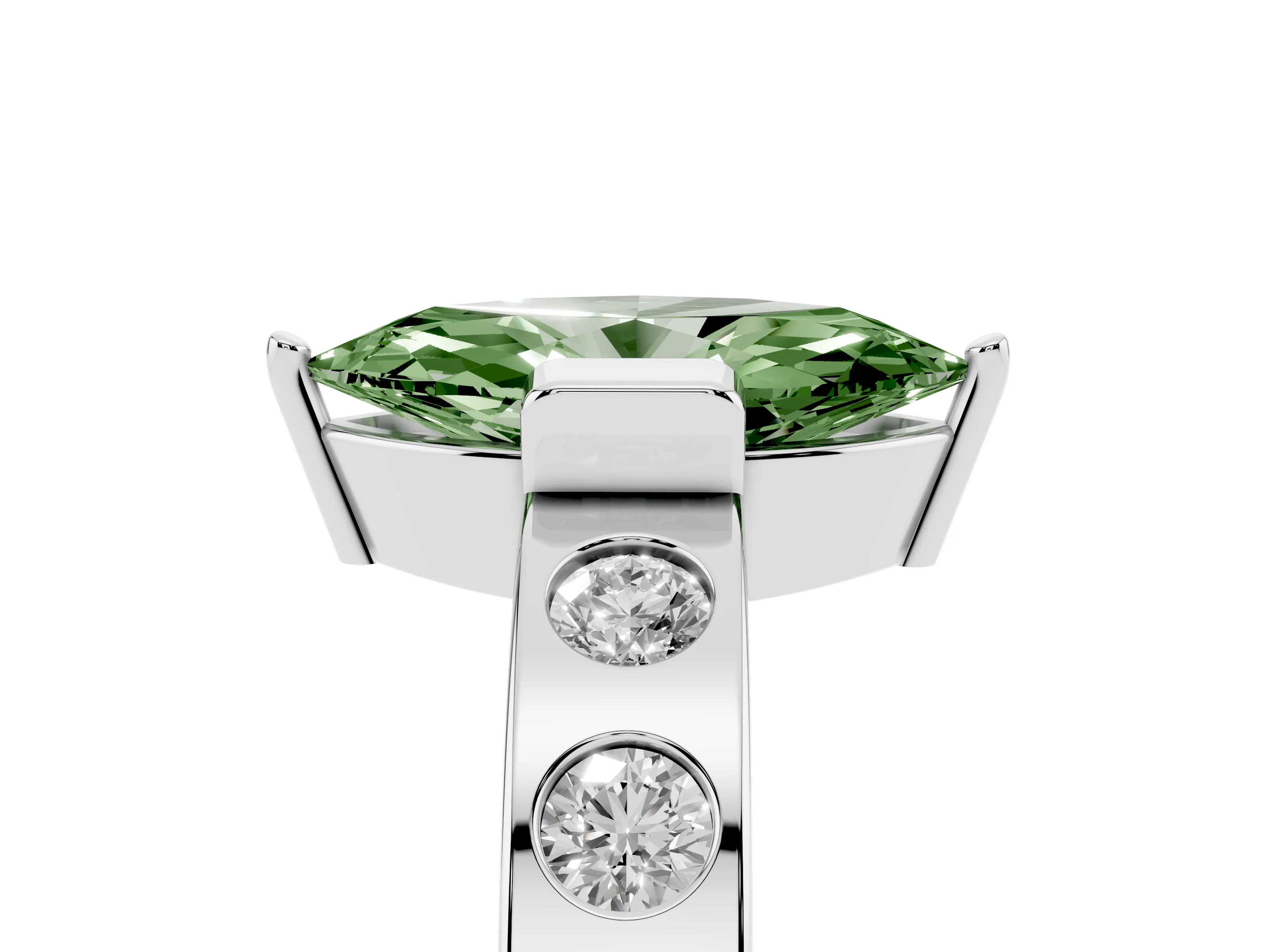 Fancy Green Marquise Cut Diamond Channel-Set Band Ring Set in White gold with Bezel Prong Setting