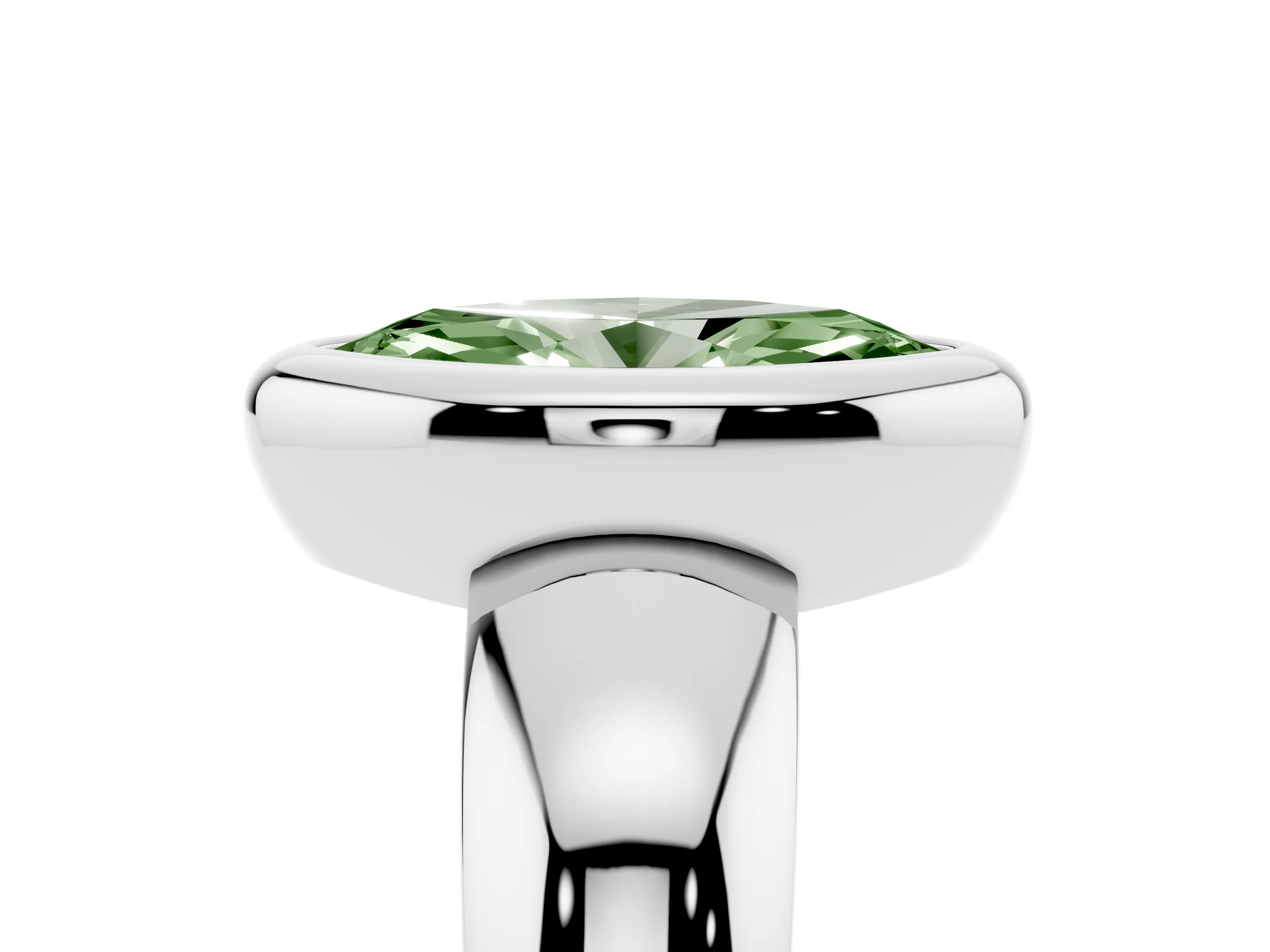 Fancy Green Bezel Set Marquise Cut Diamond Solitaire Ring Set in Silver with Wide Band