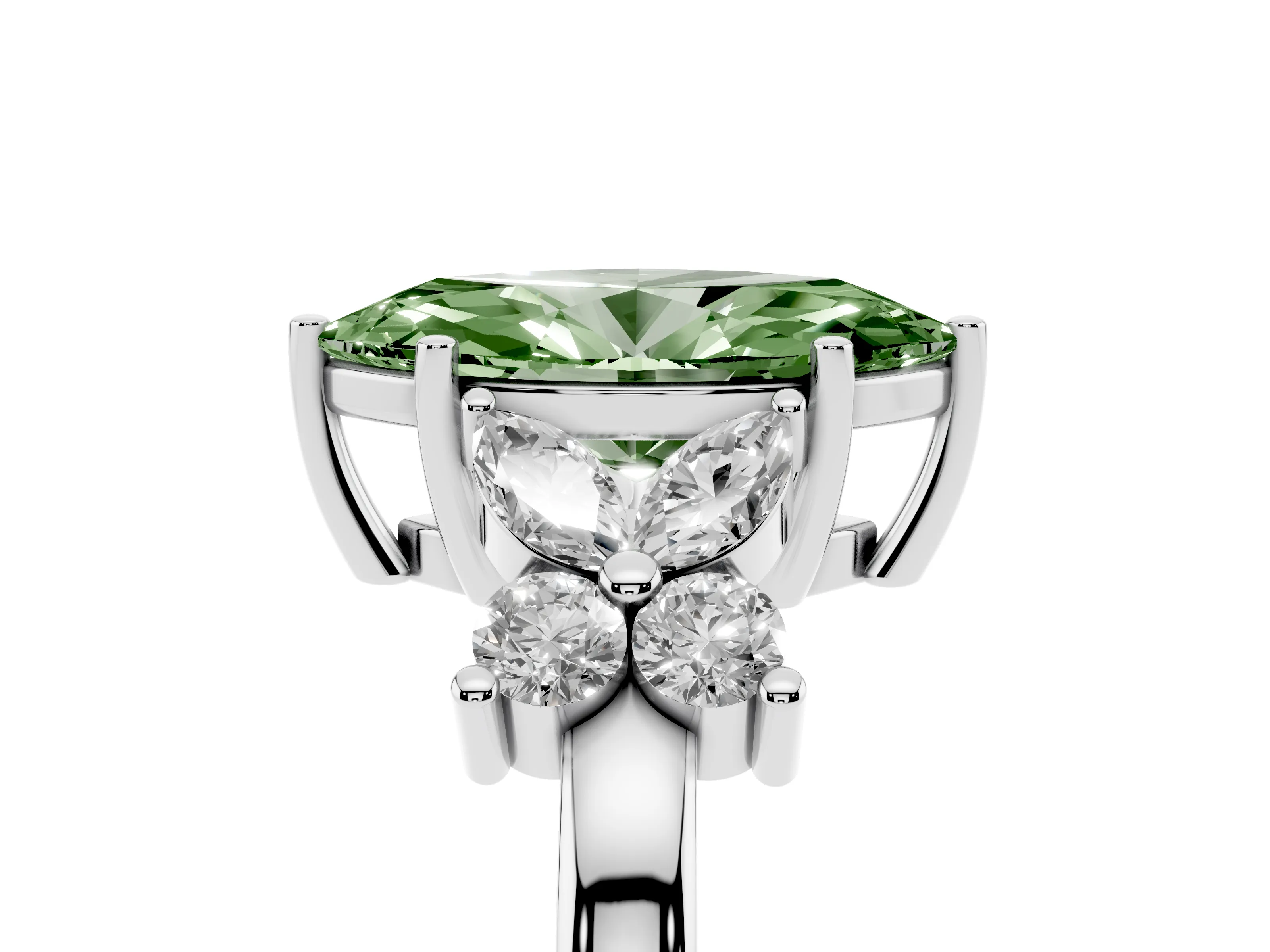 Fancy Green Marquise Cut Diamond Floral Cluster Ring Set in Silver with Marquise Petals and Prong Setting