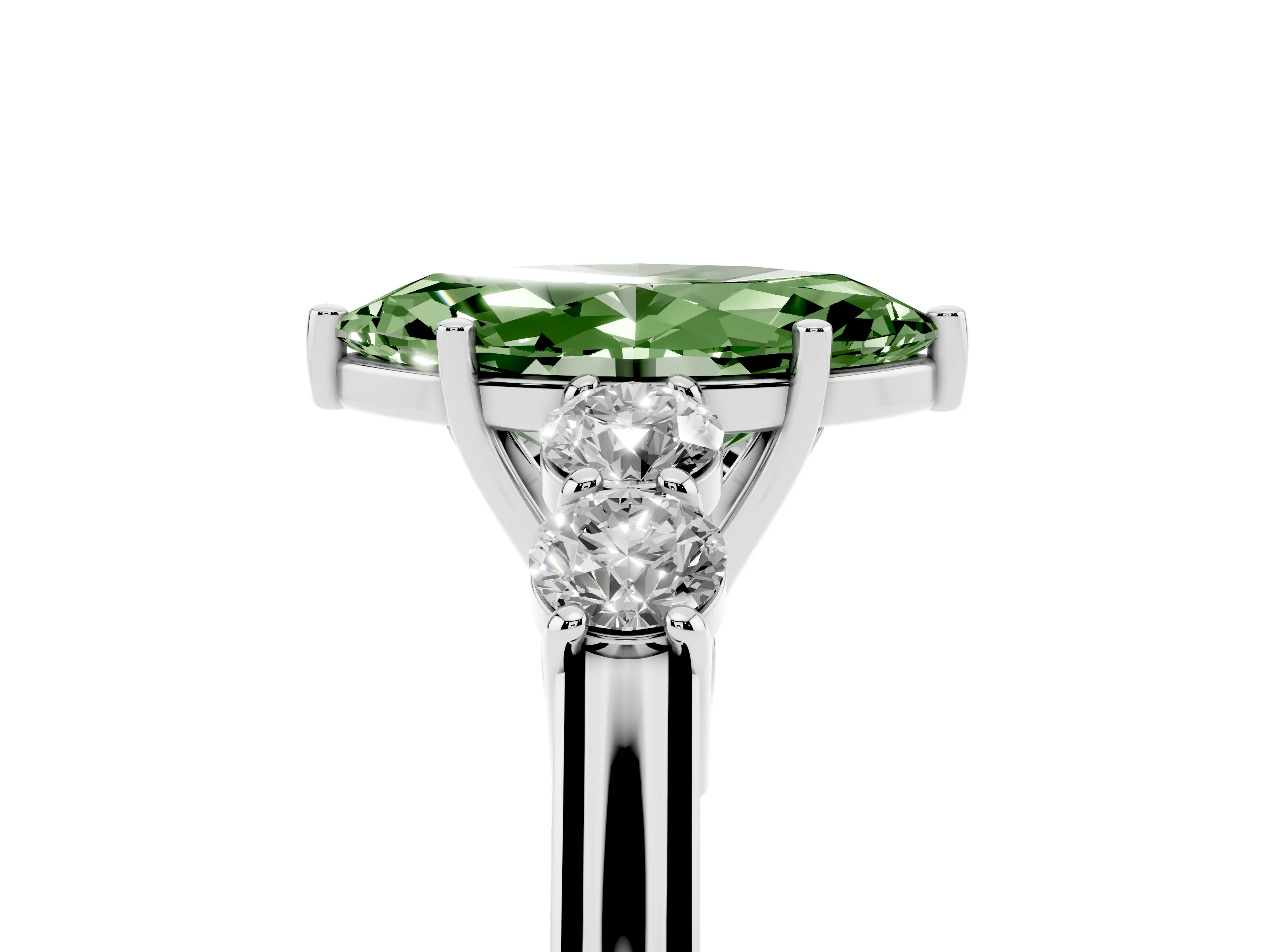Fancy Green Marquise Cut Diamond Five-Stone Prong Set Band Ring Set in White gold with Polished Band