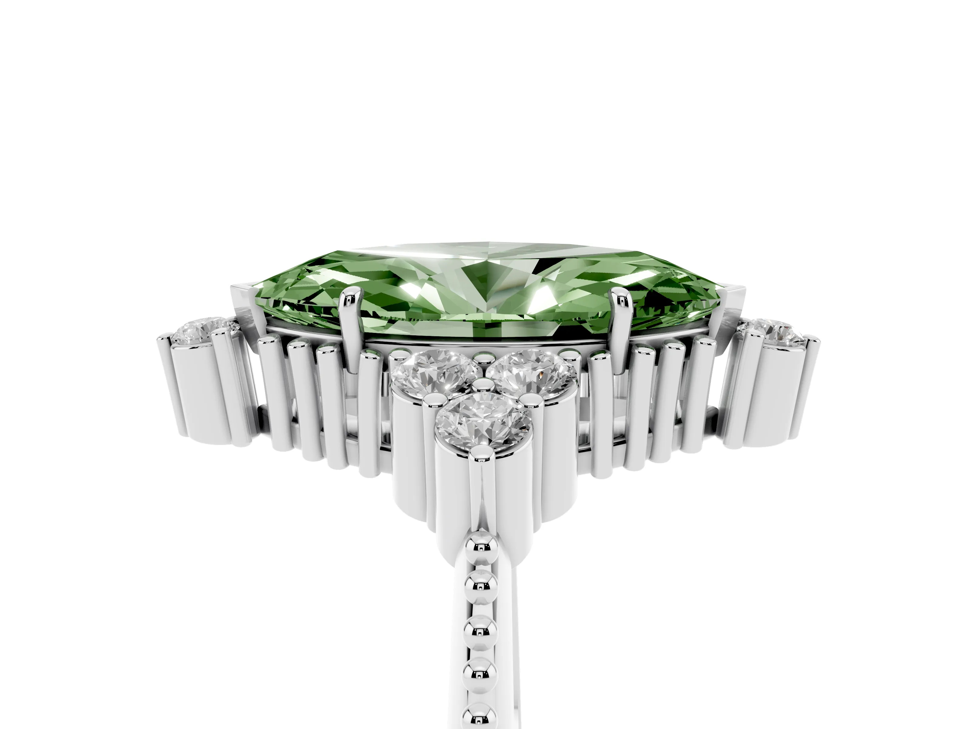 Fancy Green Marquise Cut Diamond Cluster Ring Set in Silver with Beaded Band