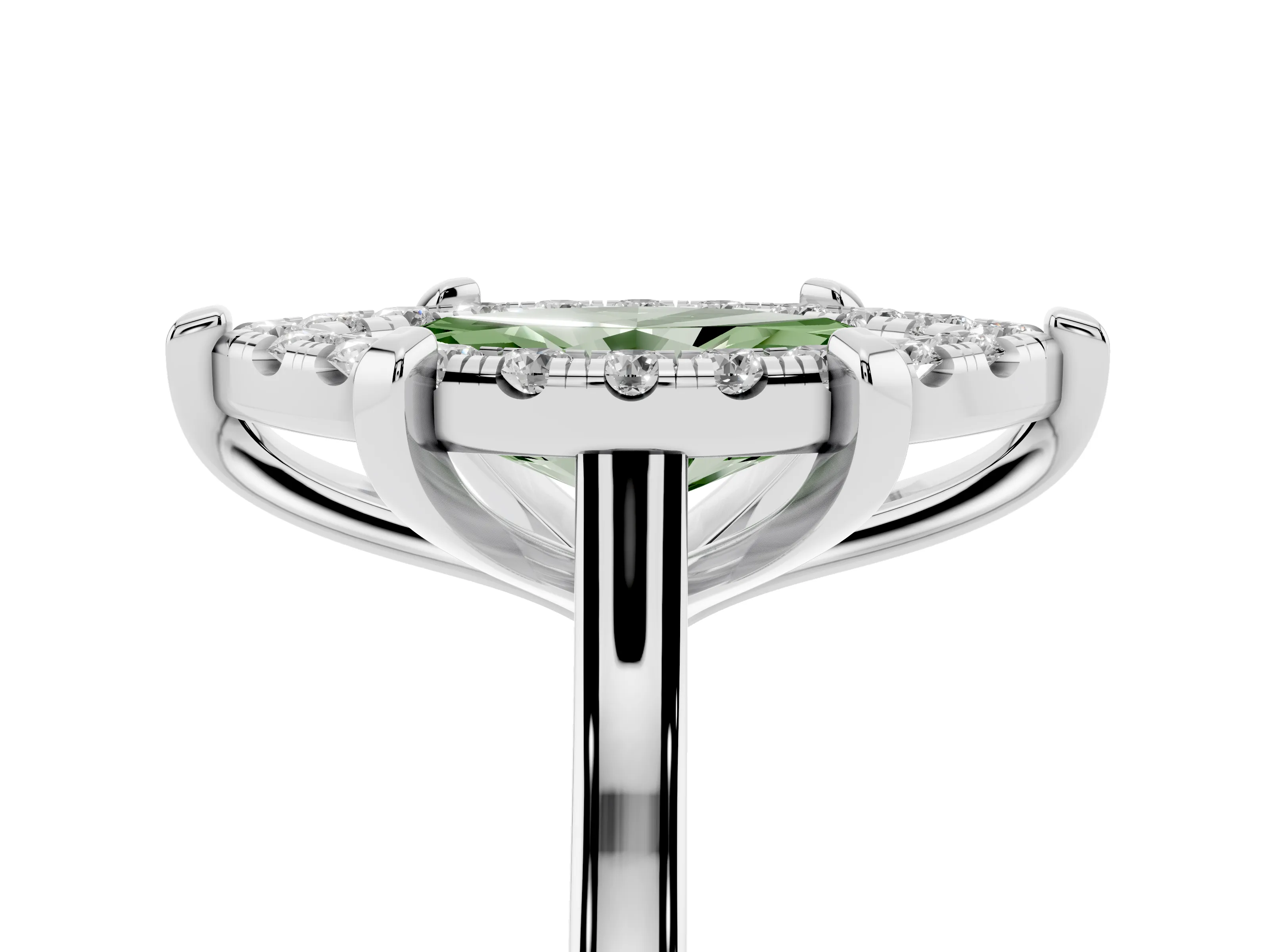 Fancy Green Marquise Cut Diamond Cluster Halo Solitaire Ring Set in Platinum with Prong Setting