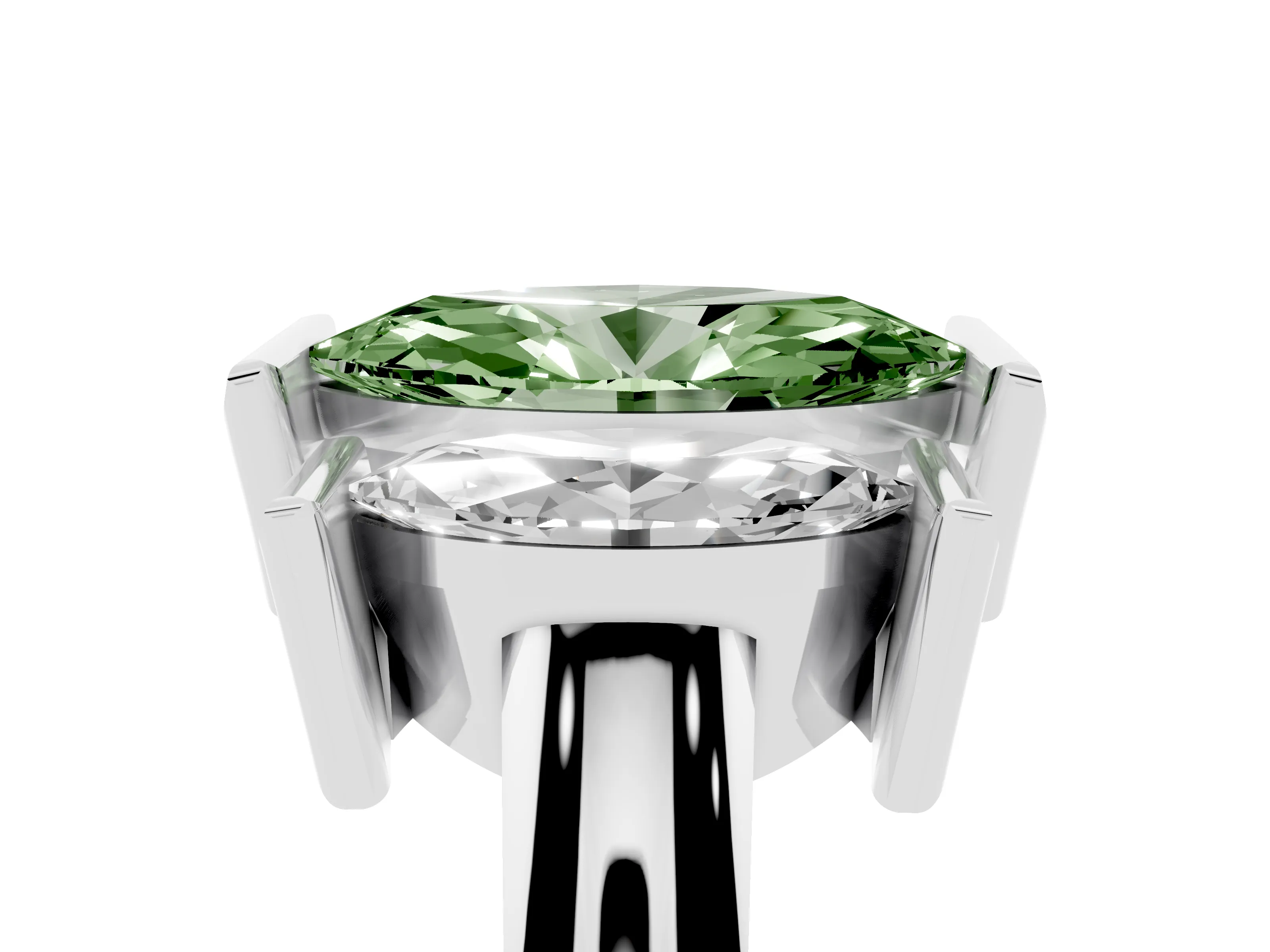 Fancy Green Marquise Cut Diamond Three-Stone Channel Set Ring Set in Silver with Smooth Polished Band
