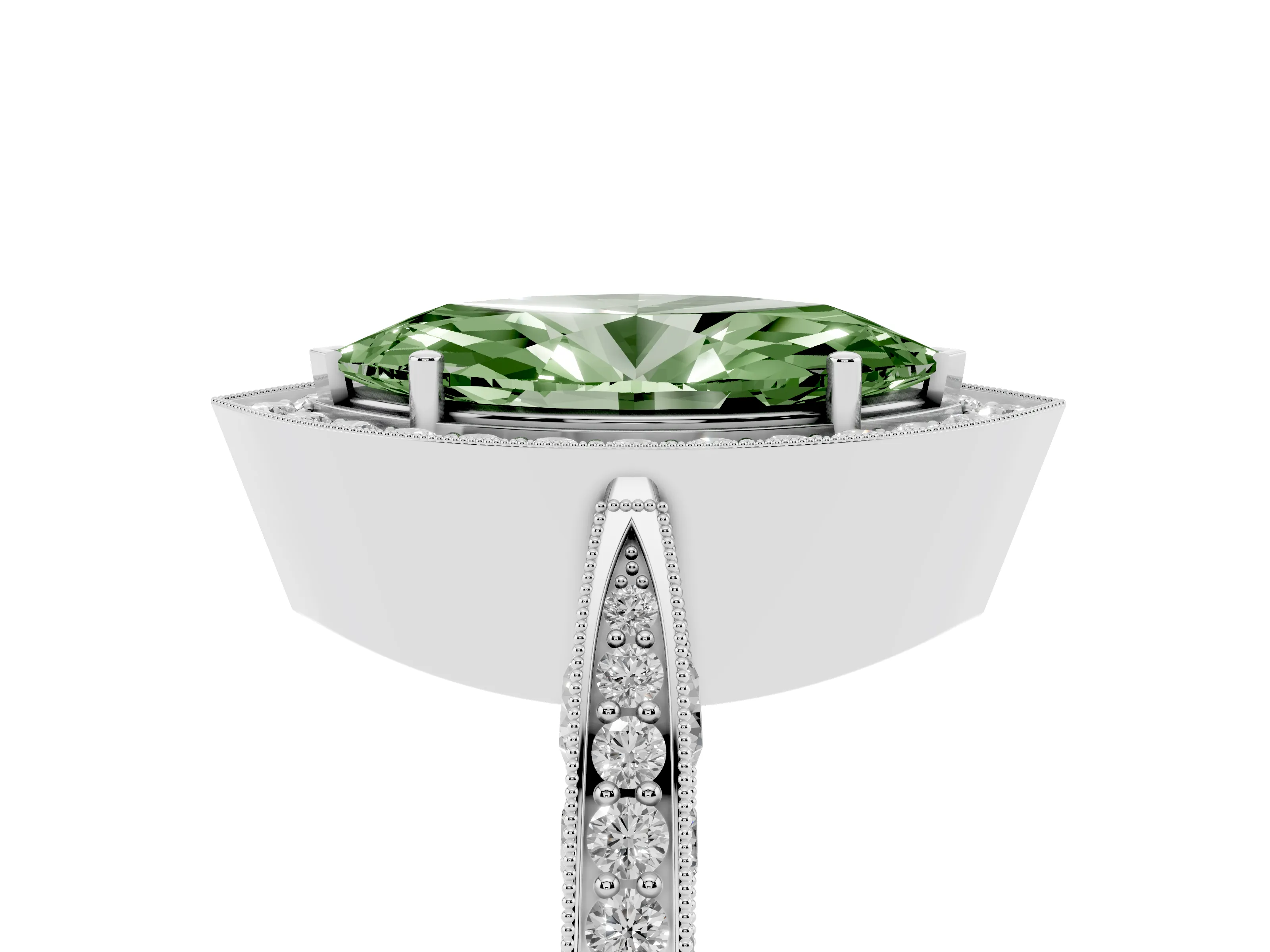 Fancy Green Marquise Cut Diamond Halo Engagement Ring Set in Silver with Accent Split Shank Band