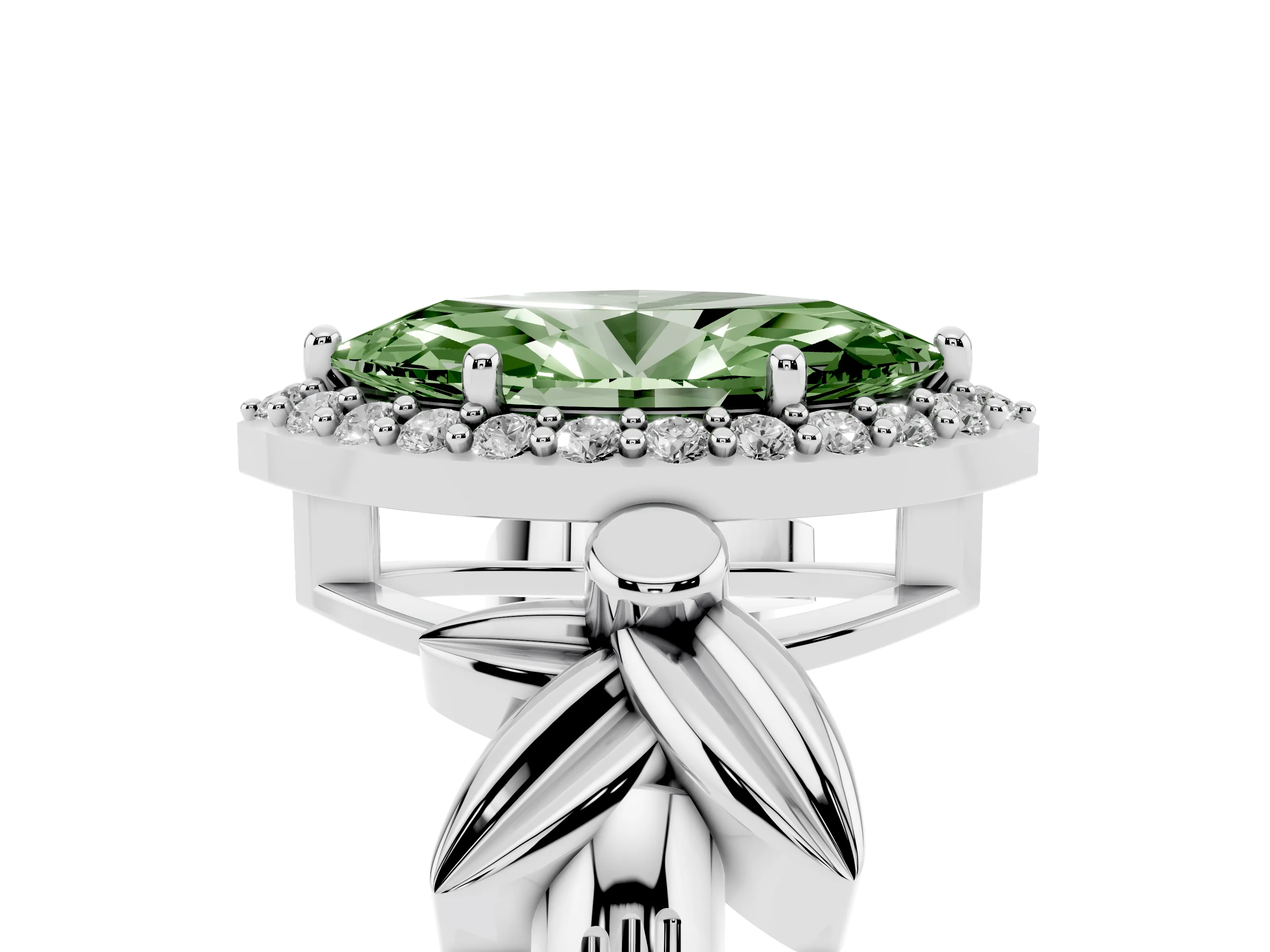 Fancy Green Marquise Cut Diamond Halo Floral Band Ring Set in White gold with Prong Setting