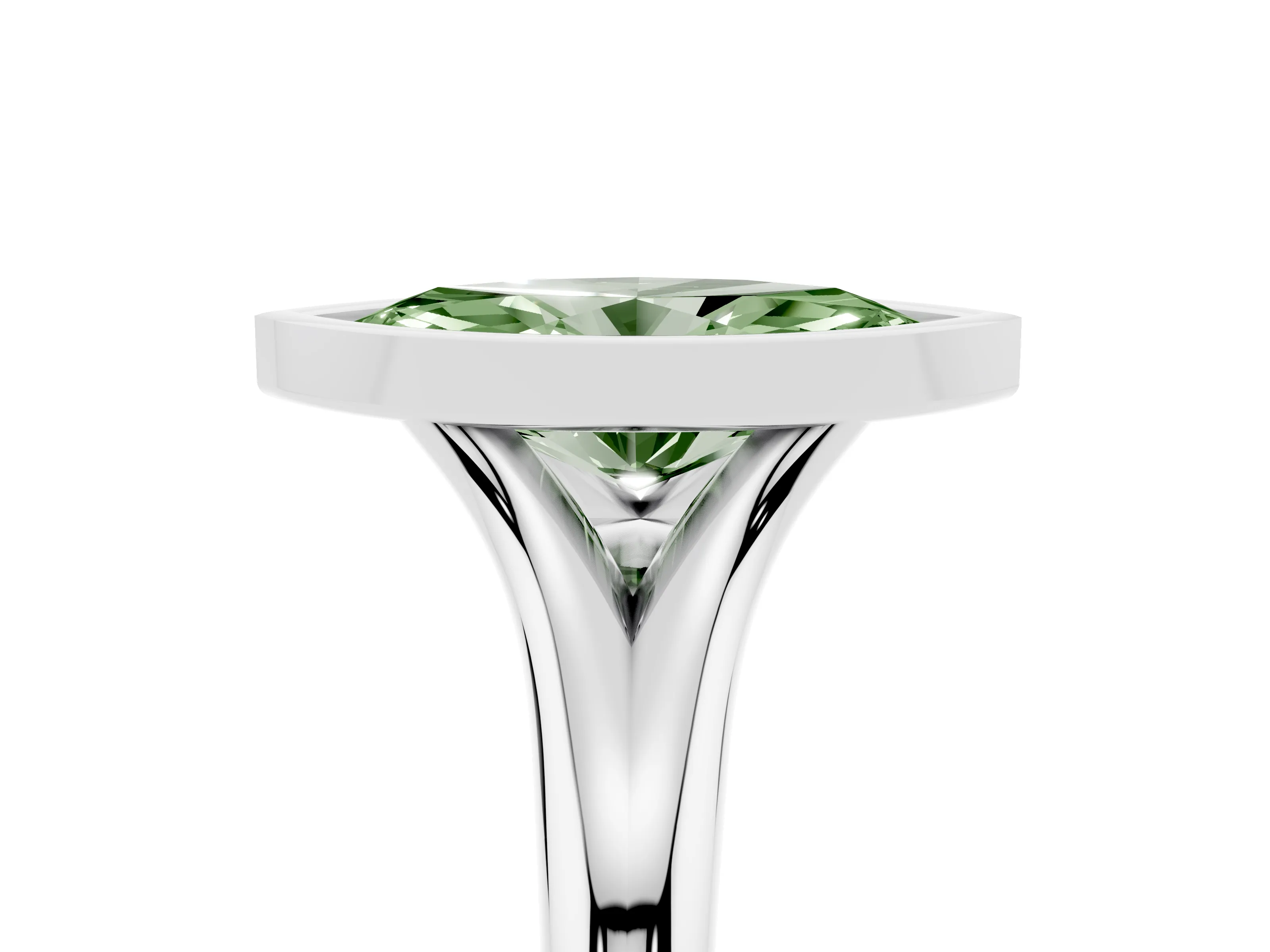 Fancy Green Bezel Set Marquise Cut Diamond Solitaire Ring Set in Platinum with Smooth Band
