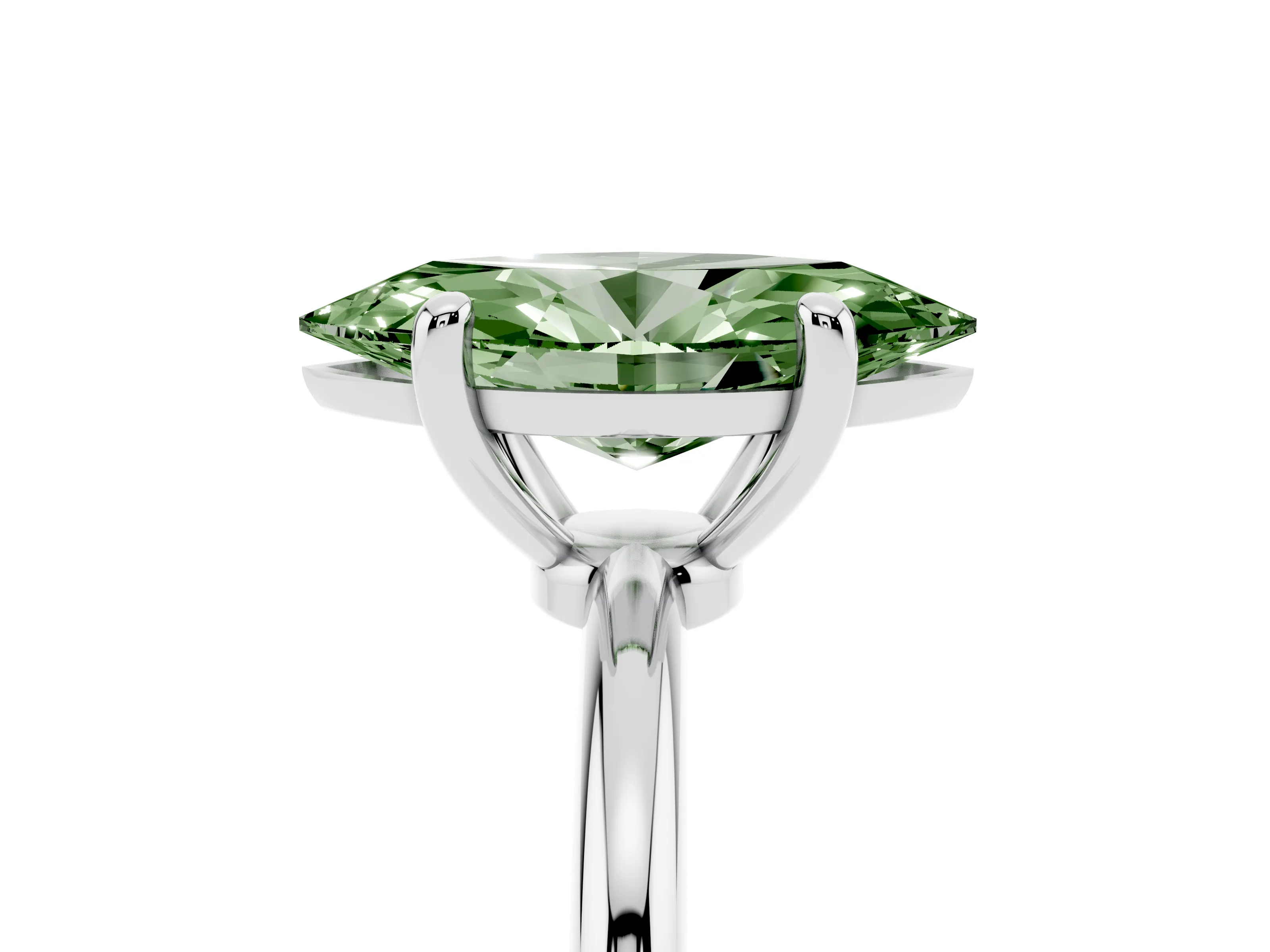 Fancy Green Marquise Cut Diamond Solitaire Ring Set in Platinum with Secure Prong Setting on a Classic Band