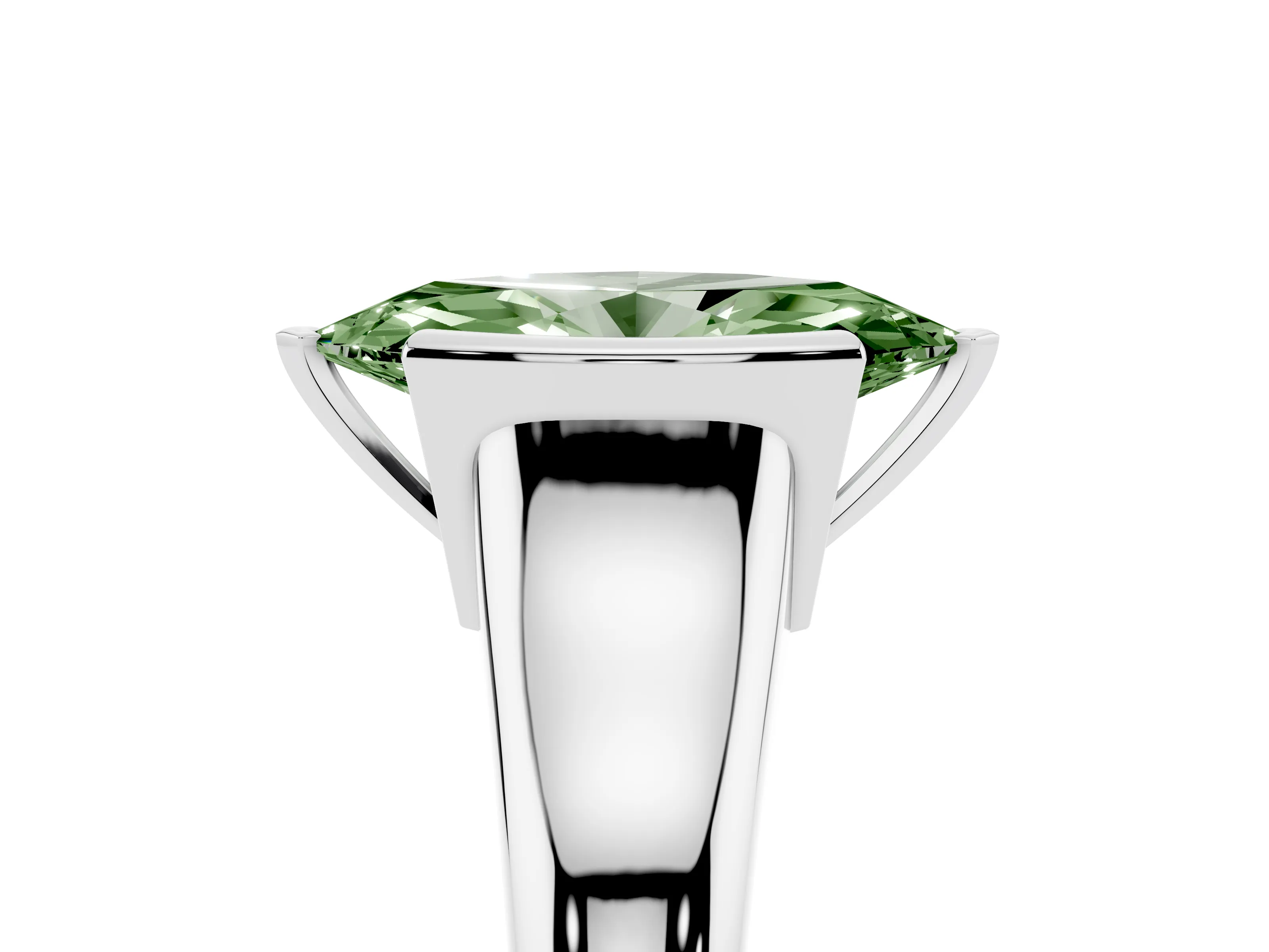 Fancy Green Marquise Cut Diamond Solitaire Tension Set Ring Set in White gold with Split Shank Band