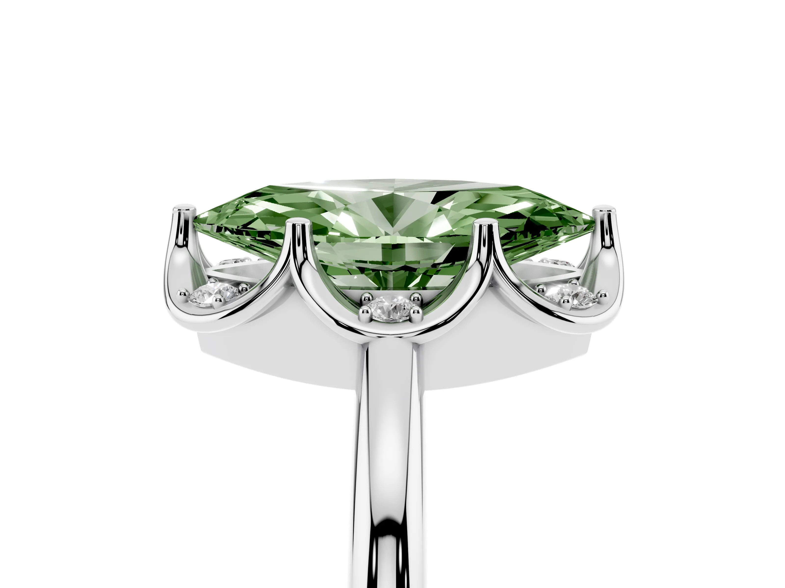 Fancy Green Marquise Cut Diamond Round Cluster Halo Ring Set in White gold with Solitaire Band and Prong Setting