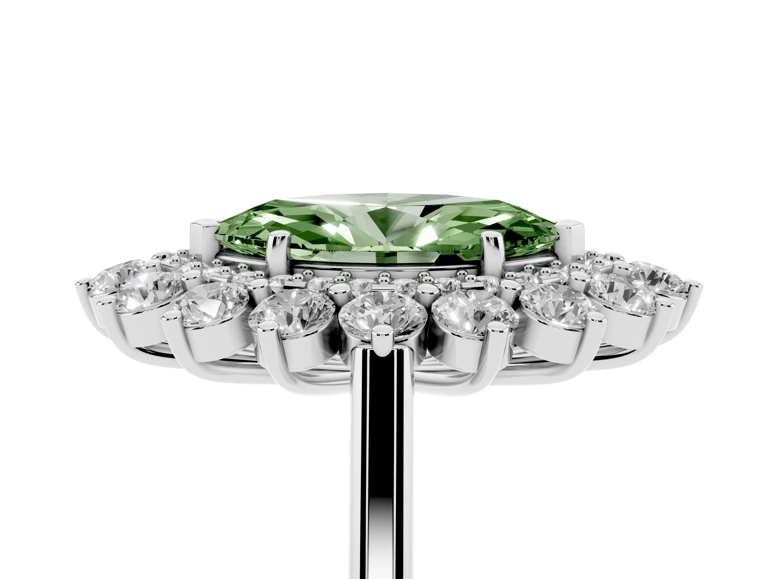 Fancy Green Marquise Cut Diamond Floral Double Halo Ring Set in Silver with Round Petals