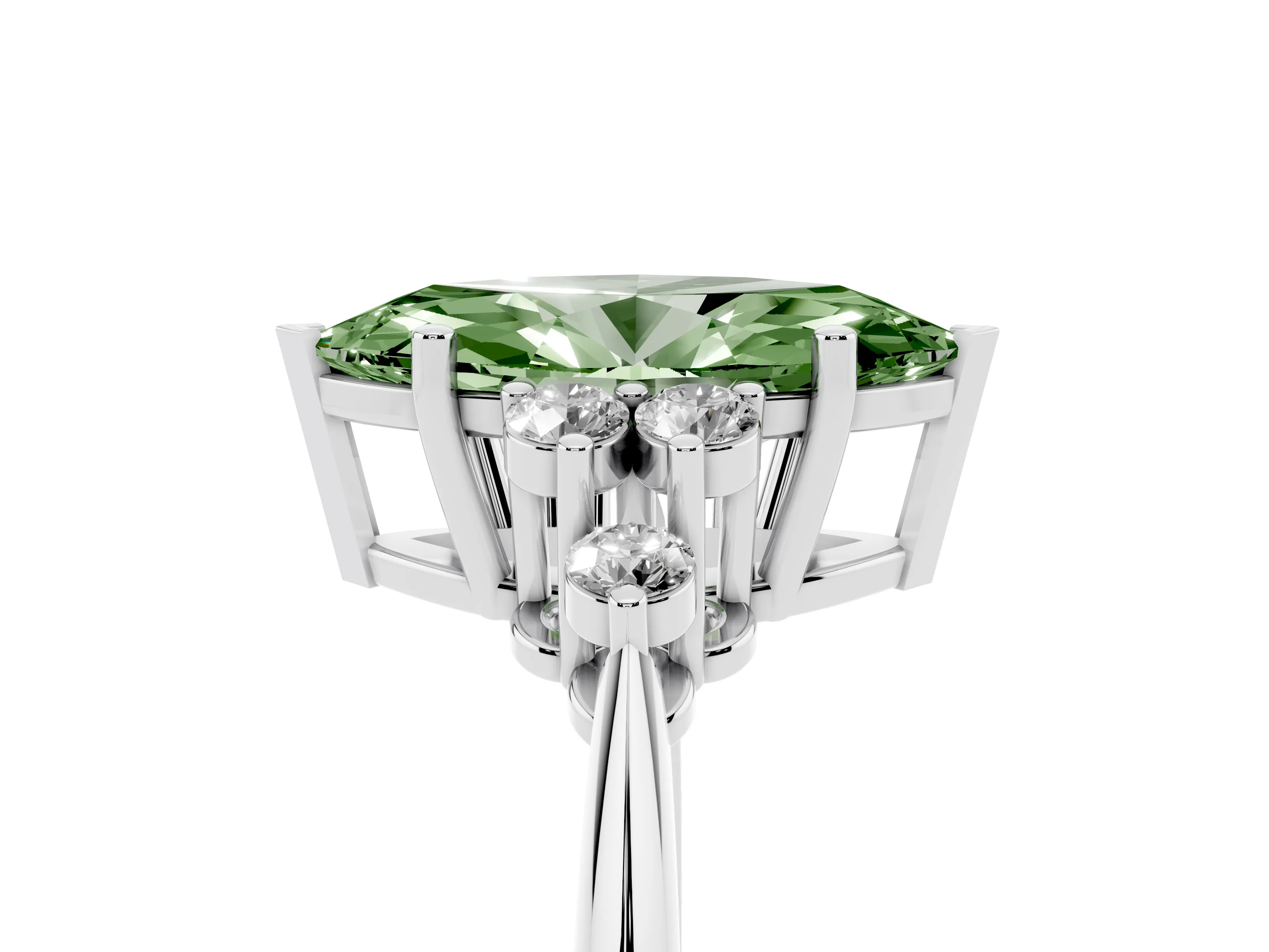 Fancy Green Marquise Cut Diamond Cluster Ring Set in Silver with Plain Band and Prong Setting