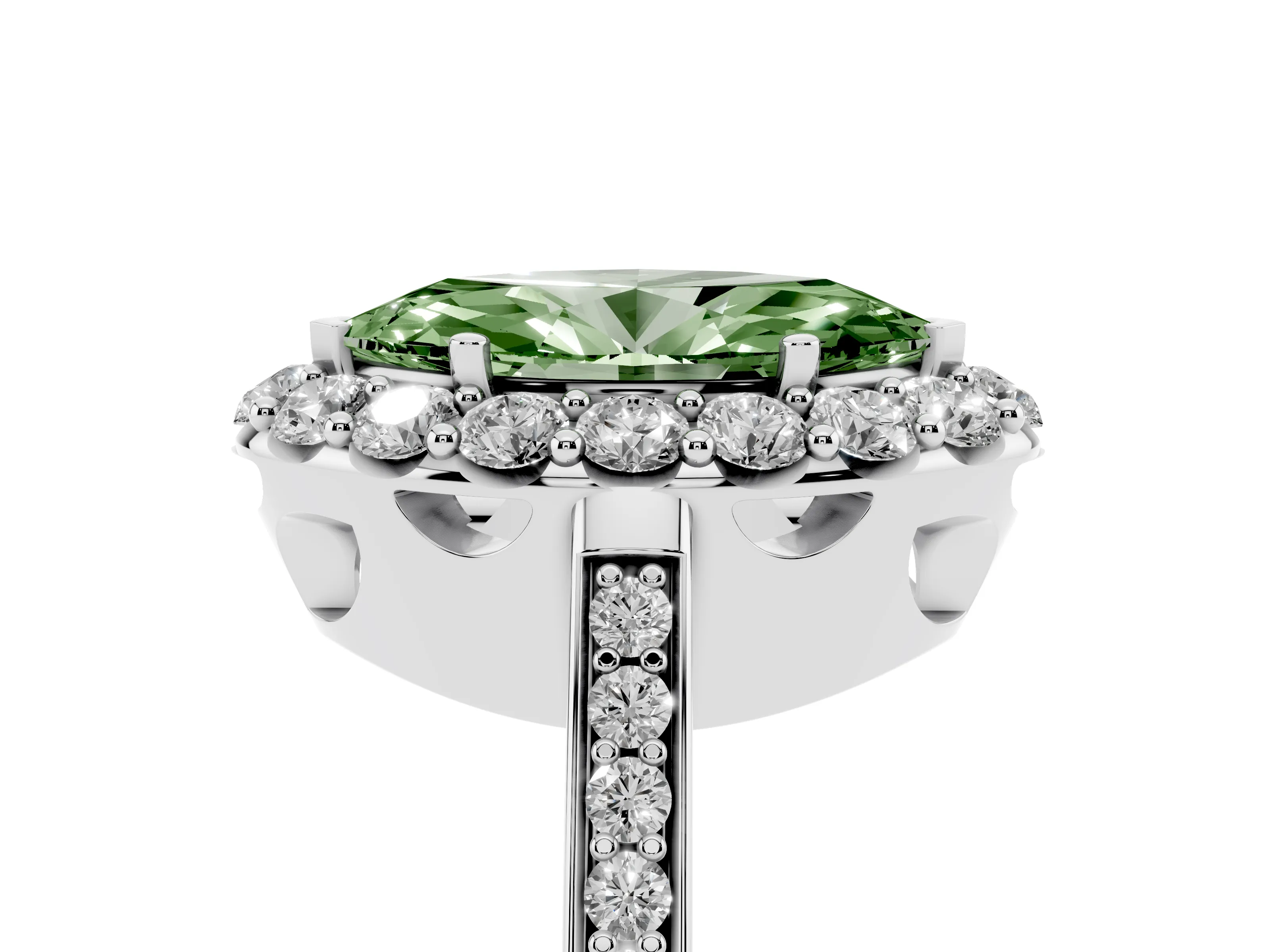 Fancy Green Marquise Cut Diamond Floral Halo Ring Set in Silver with Pavé Band and Prong Setting