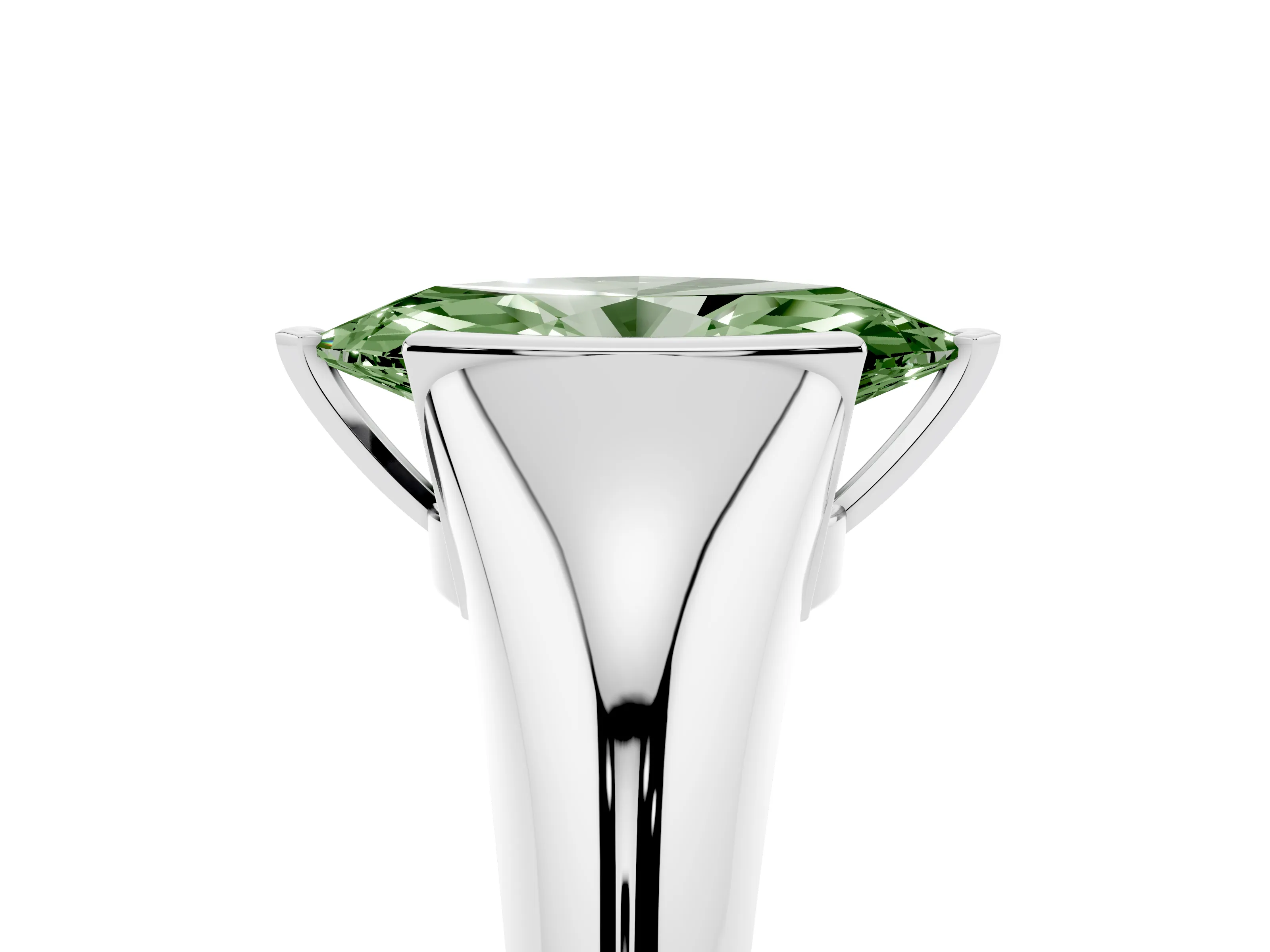 Fancy Green Marquise Cut Diamond Solitaire Tension Set Ring Set in Silver