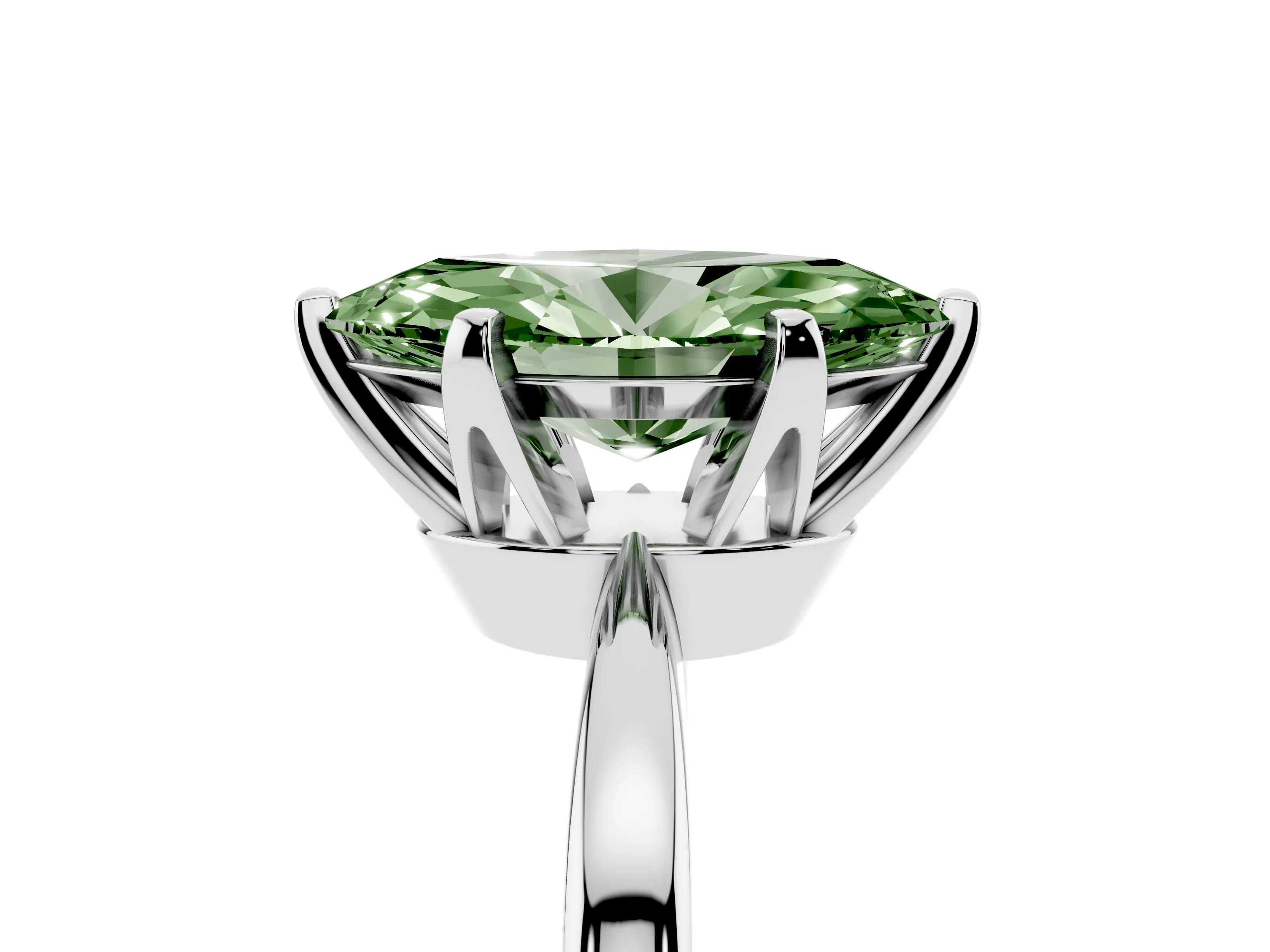 Fancy Green Marquise Cut Diamond Solitaire Engagement Ring Set in White gold with Slim Tapered Solitaire Band