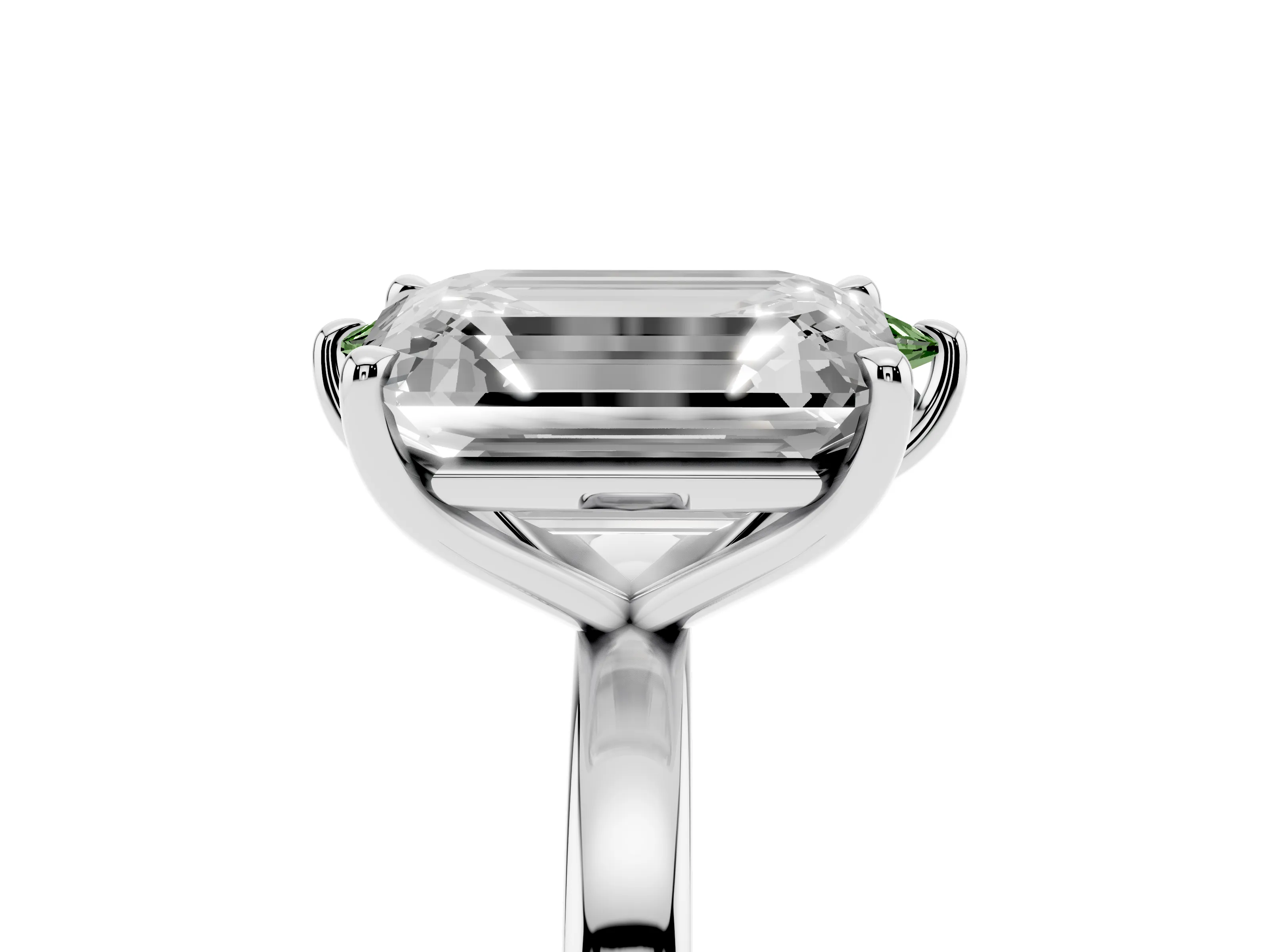 Fancy Green Marquise Cut and Emerald Cut Toi Moi Ring Set in Platinum with Prong Setting