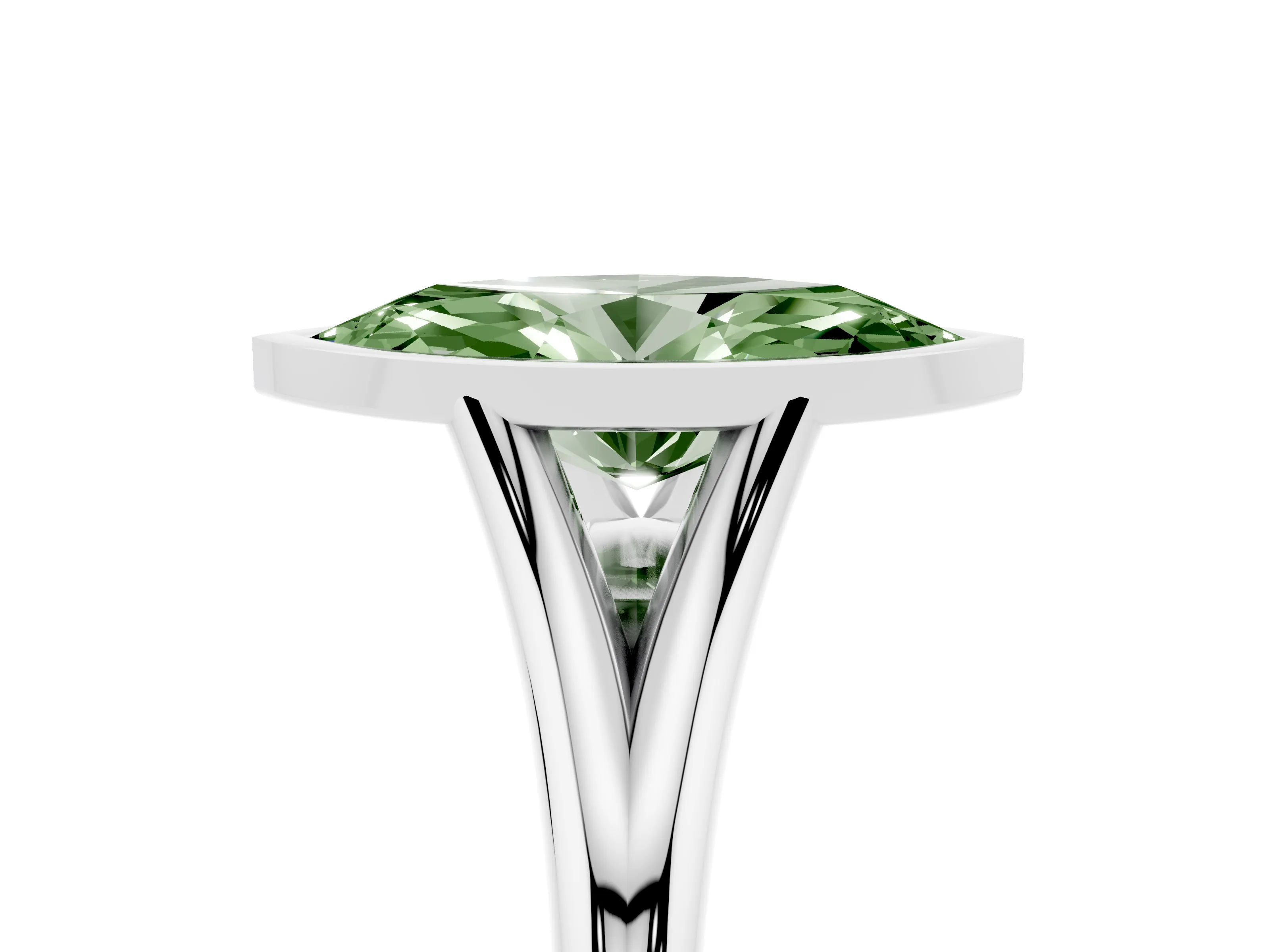 Fancy Green Bezel Set Marquise Cut Diamond Solitaire Ring Set in Silver with Tapered Band