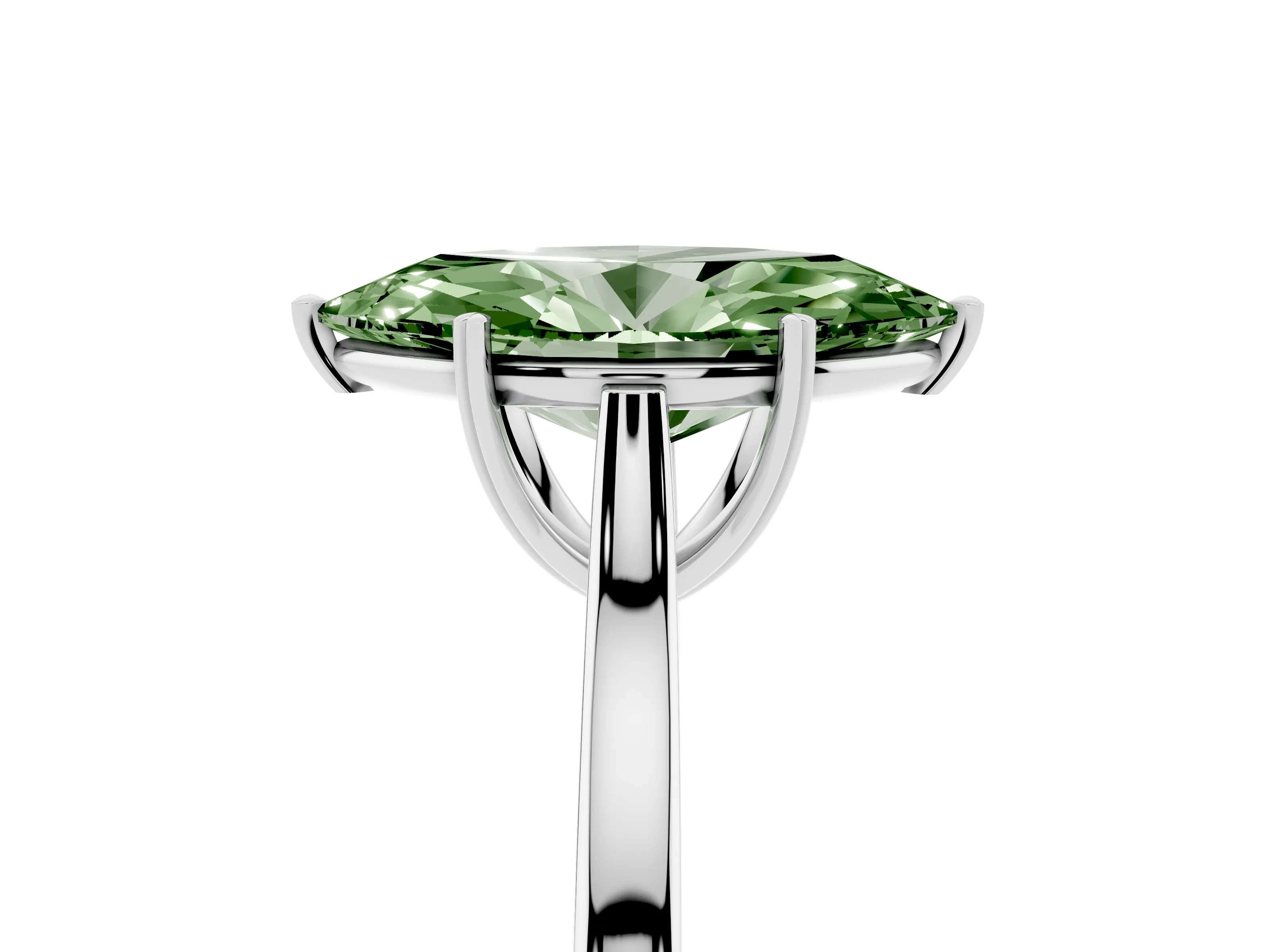 Fancy Green Marquise Cut Diamond Solitaire Heart Prong Engagement Ring Set in Silver with Tapered Band