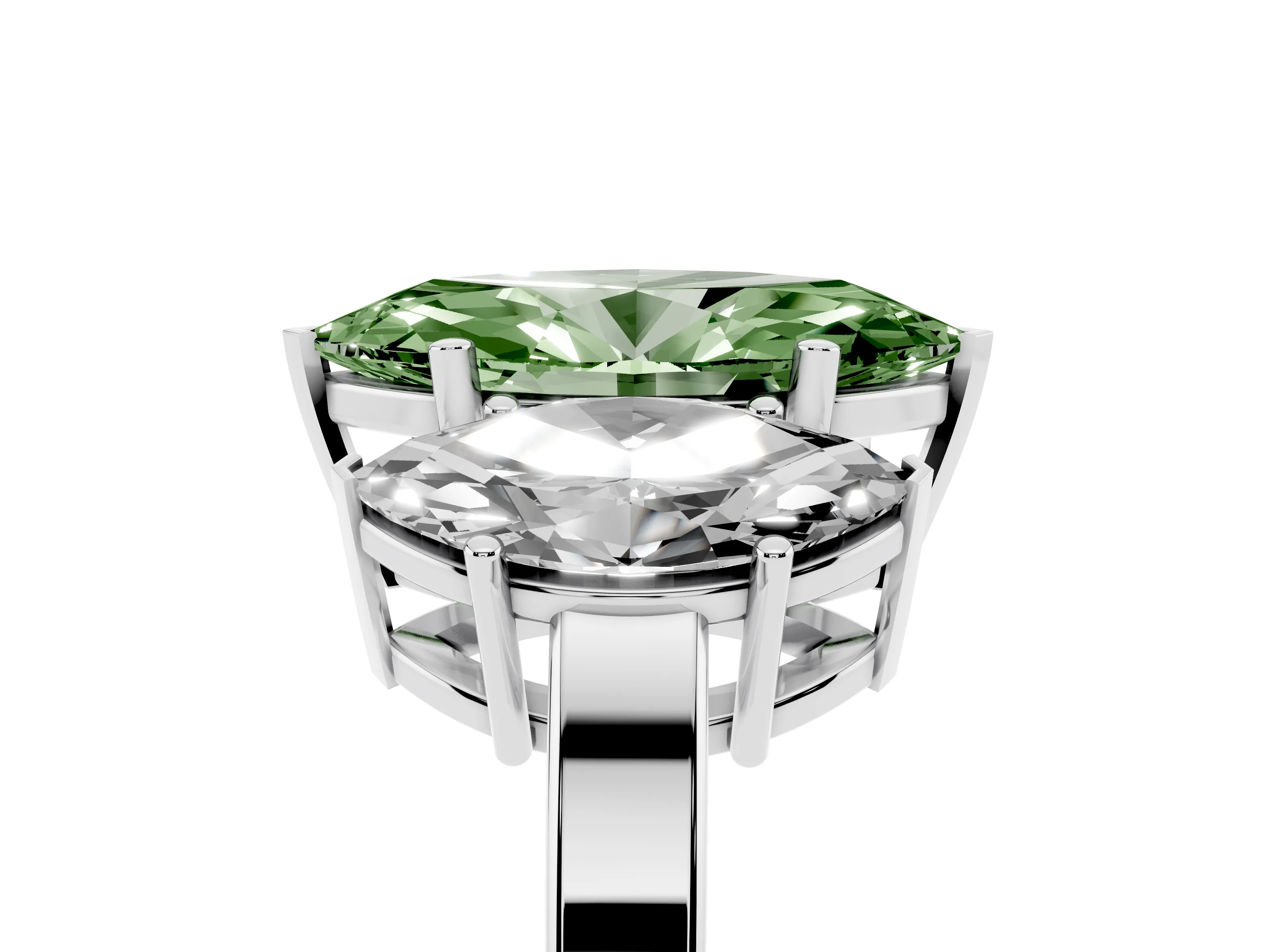 Fancy Green Marquise Cut Diamond Three-Stone Engagement Ring Set in Platinum with Flat Band