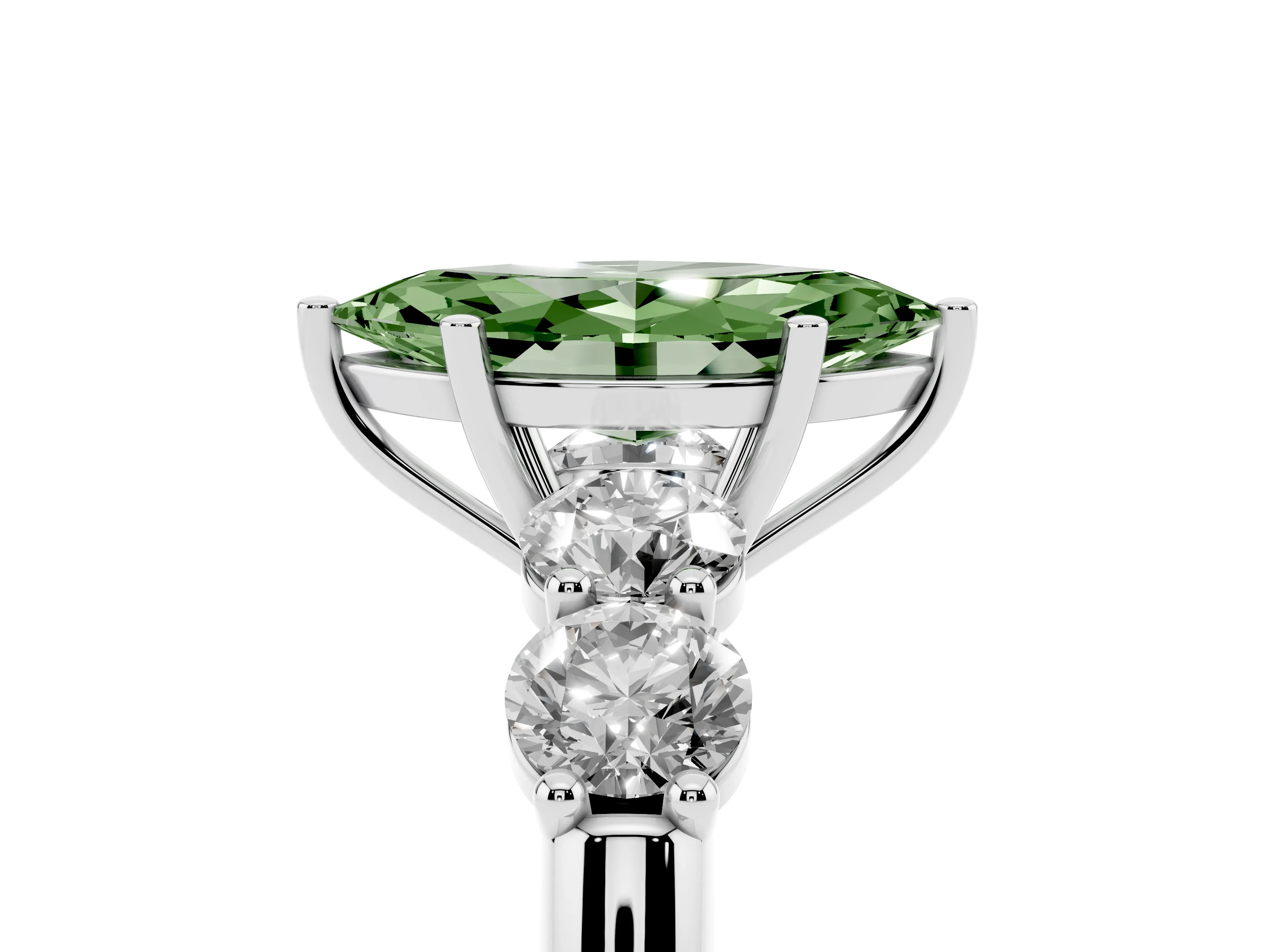 Fancy Green Marquise Cut Diamond Five-Stone Prong Set Ring Set in White gold with Classic Band