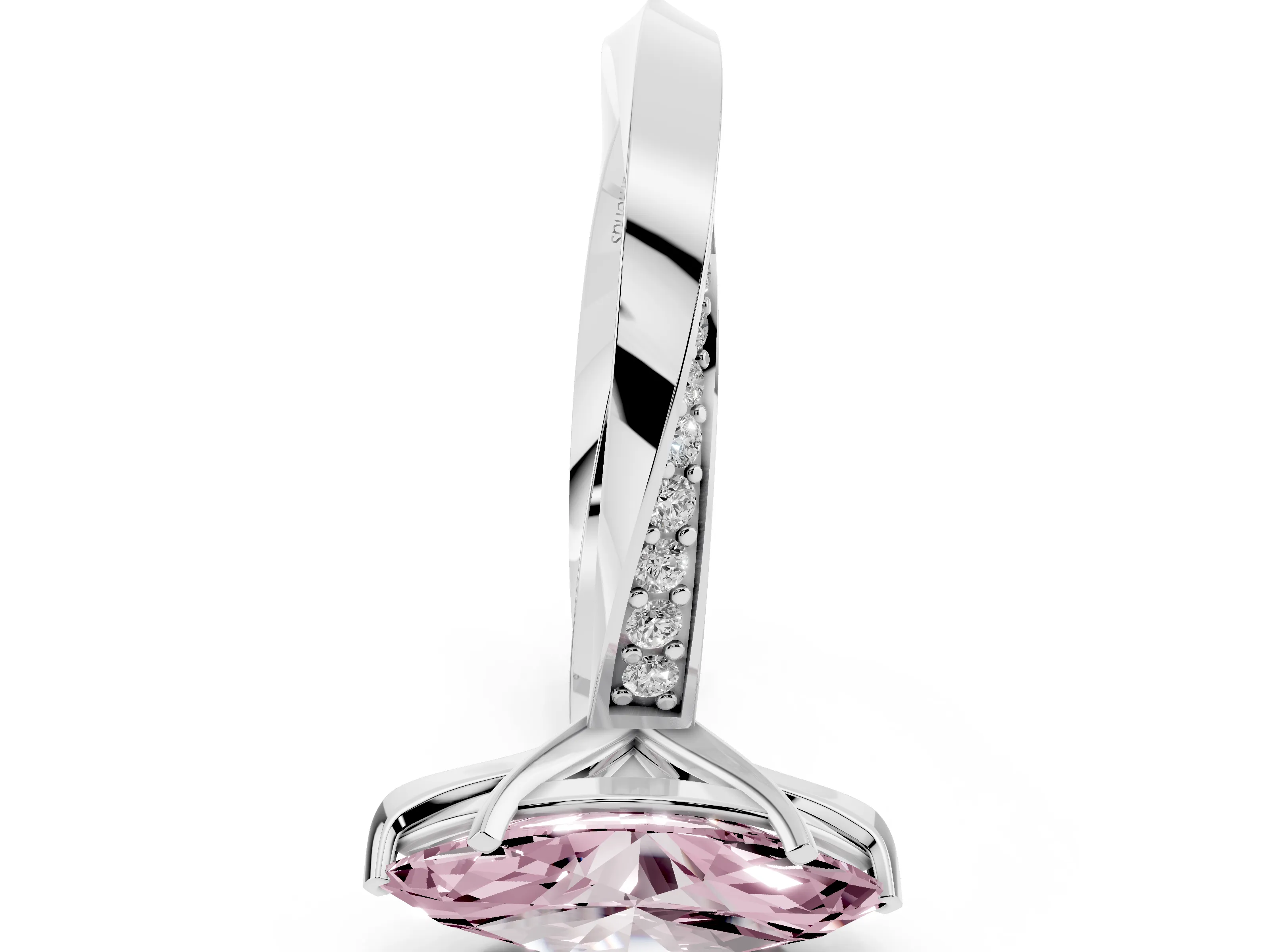 Fancy Pink Marquise Cut Diamond Engagement Ring Set in Platinum with Side Stone Accents and Prong Setting