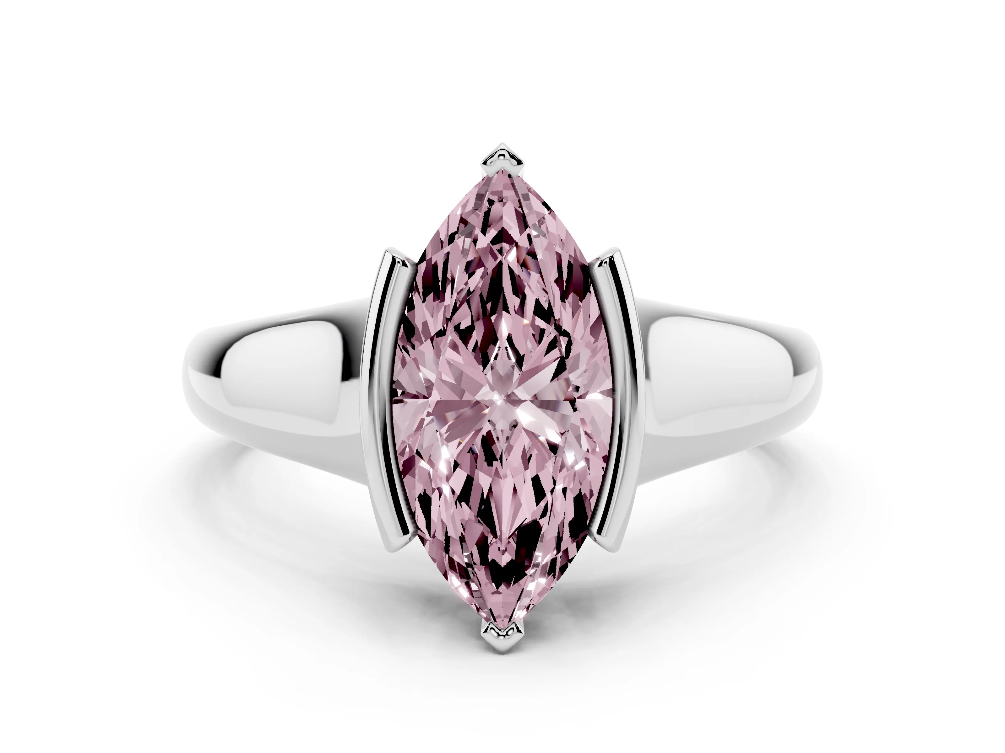 Fancy Pink Marquise Cut Diamond Solitaire Tension Set Ring Set in White gold with Split Shank Band
