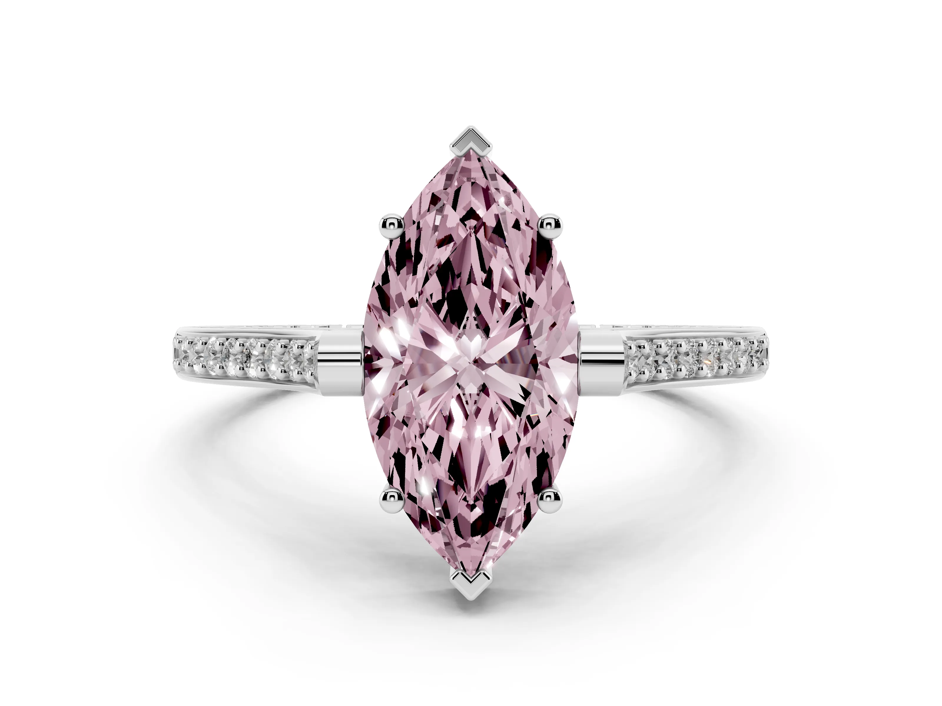 Fancy Pink Marquise Cut Diamond Solitaire Ring Set in Silver with Channel Set Band and Bezel Prong Setting