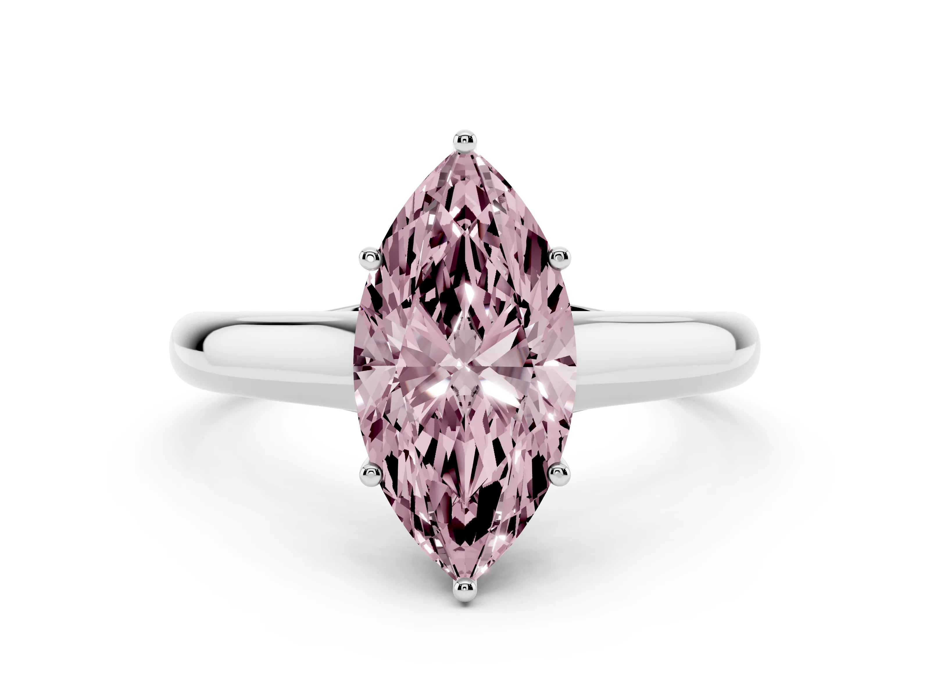 Fancy Pink Marquise Cut Diamond Solitaire Engagement Ring Set in White gold with Subtly Tapered Band and Prong Setting