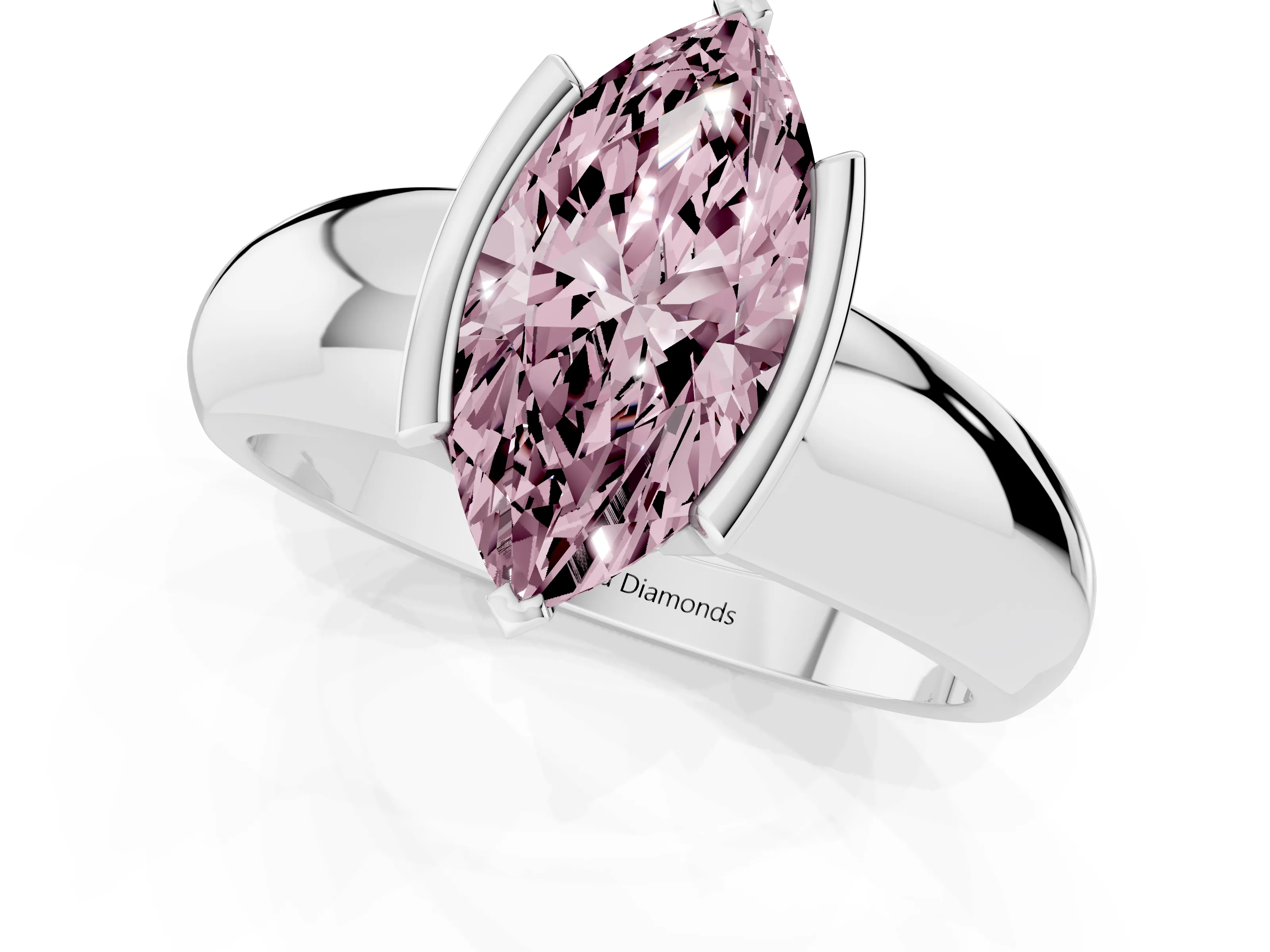 Fancy Pink Marquise Cut Diamond Solitaire Tension Set Ring Set in Platinum with Wide Band