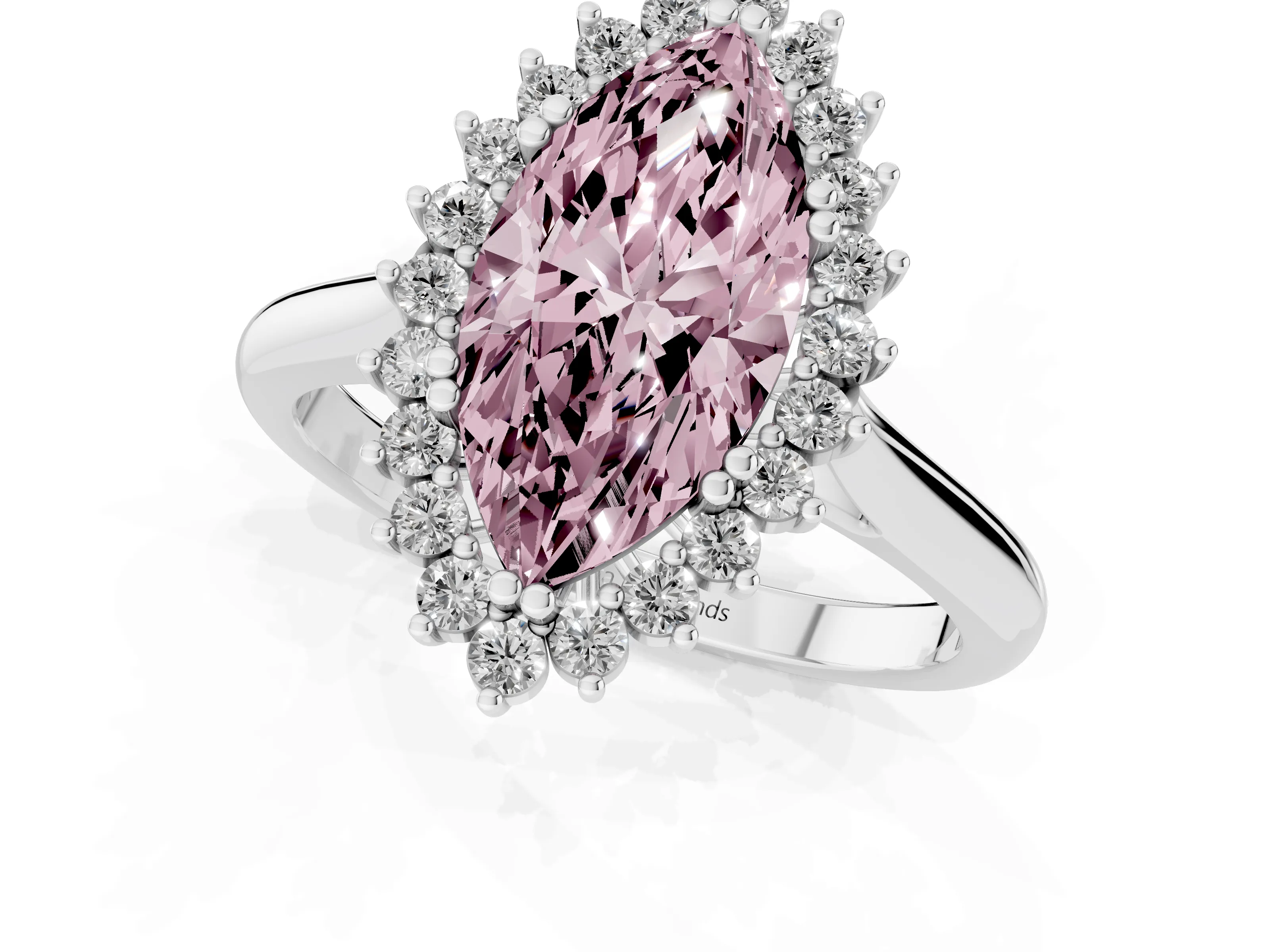Fancy Pink Marquise Cut Diamond Halo Ring Set in White gold with Plain Solitaire Band and Prong Setting