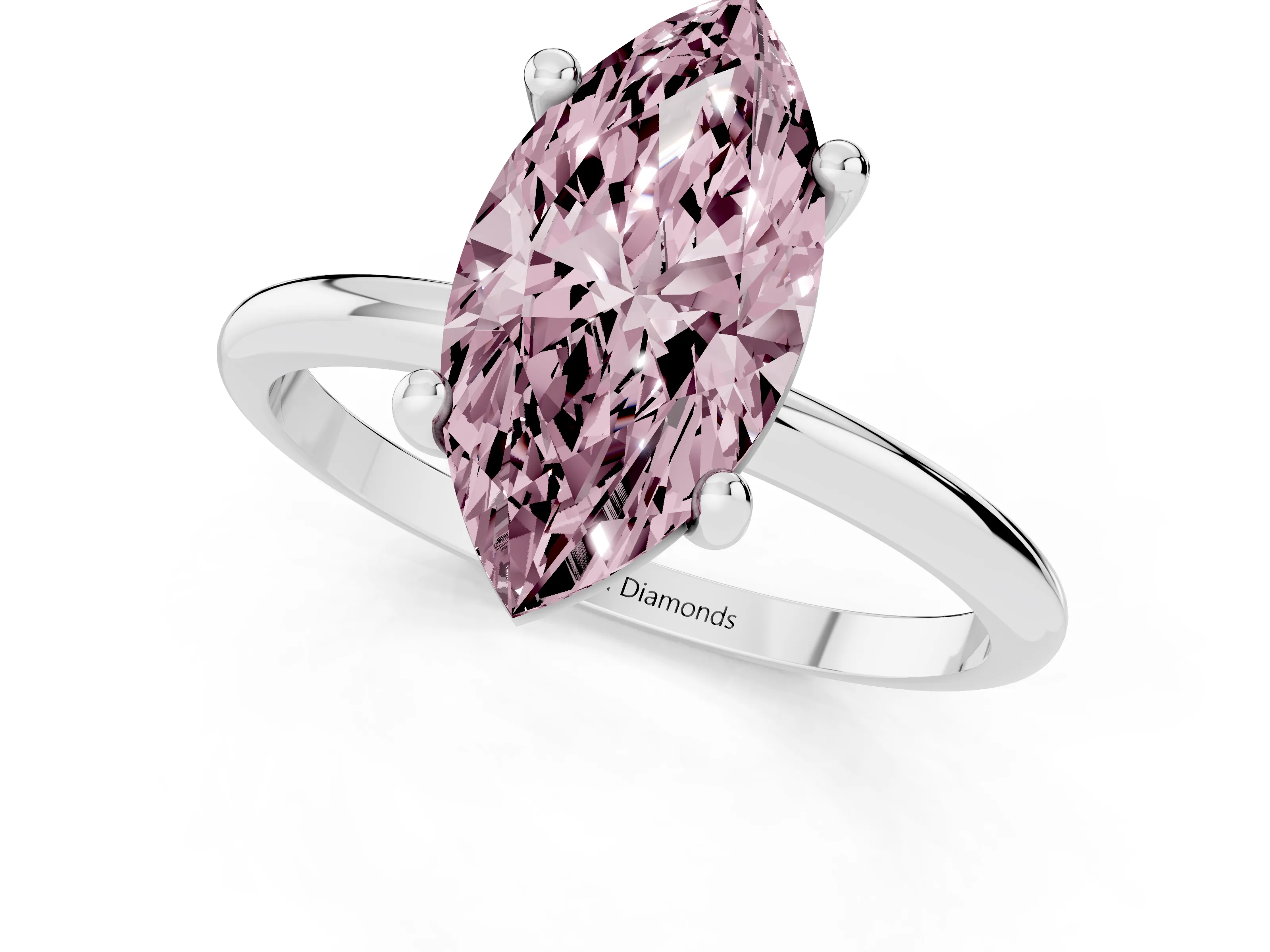 Fancy Pink Marquise Cut Diamond Solitaire Ring Set in White gold with Secure Prong Setting on a Classic Band