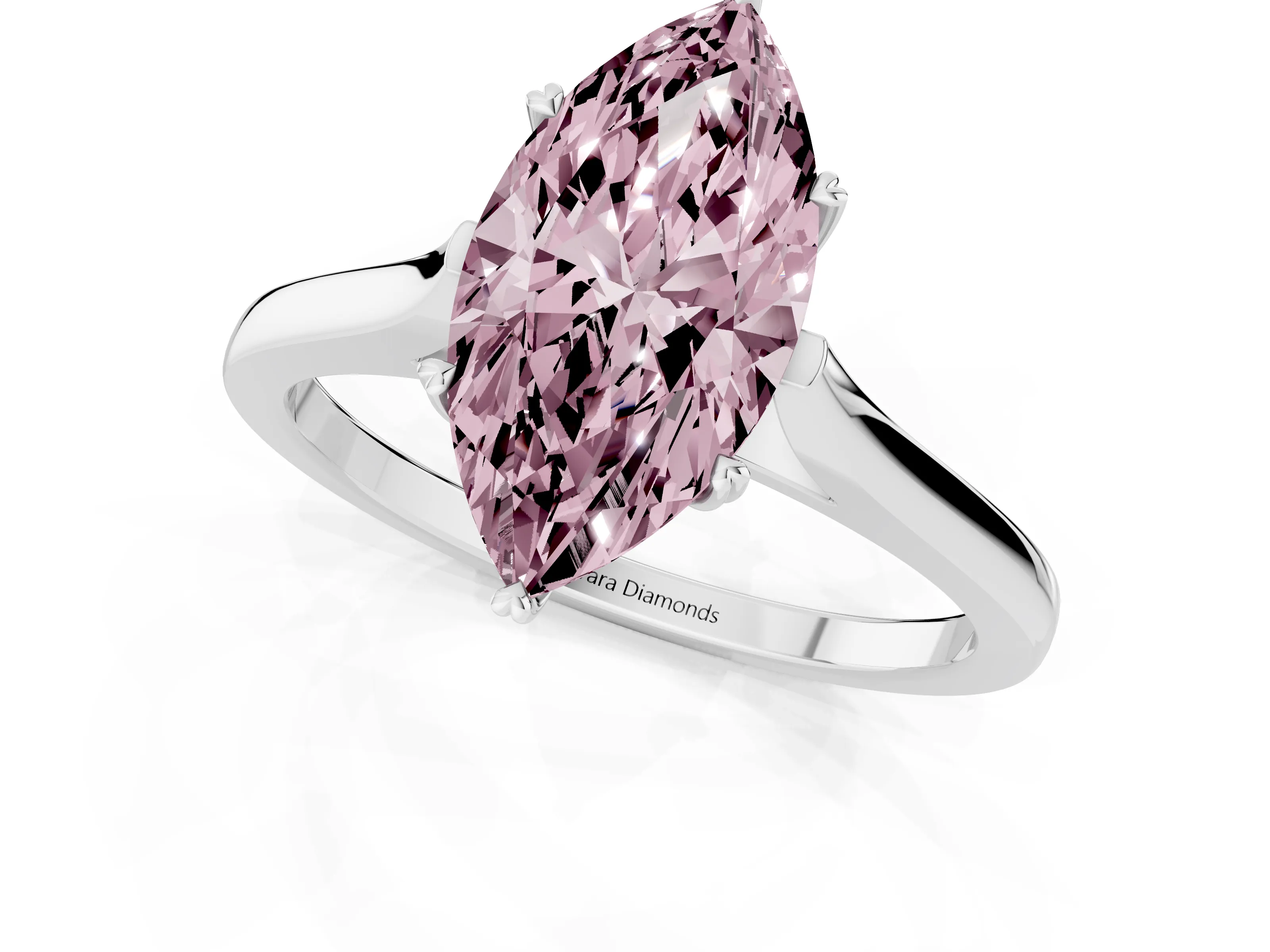 Fancy Pink Marquise Cut Diamond Solitaire Heart Prong Engagement Ring Set in Silver with Tapered Band