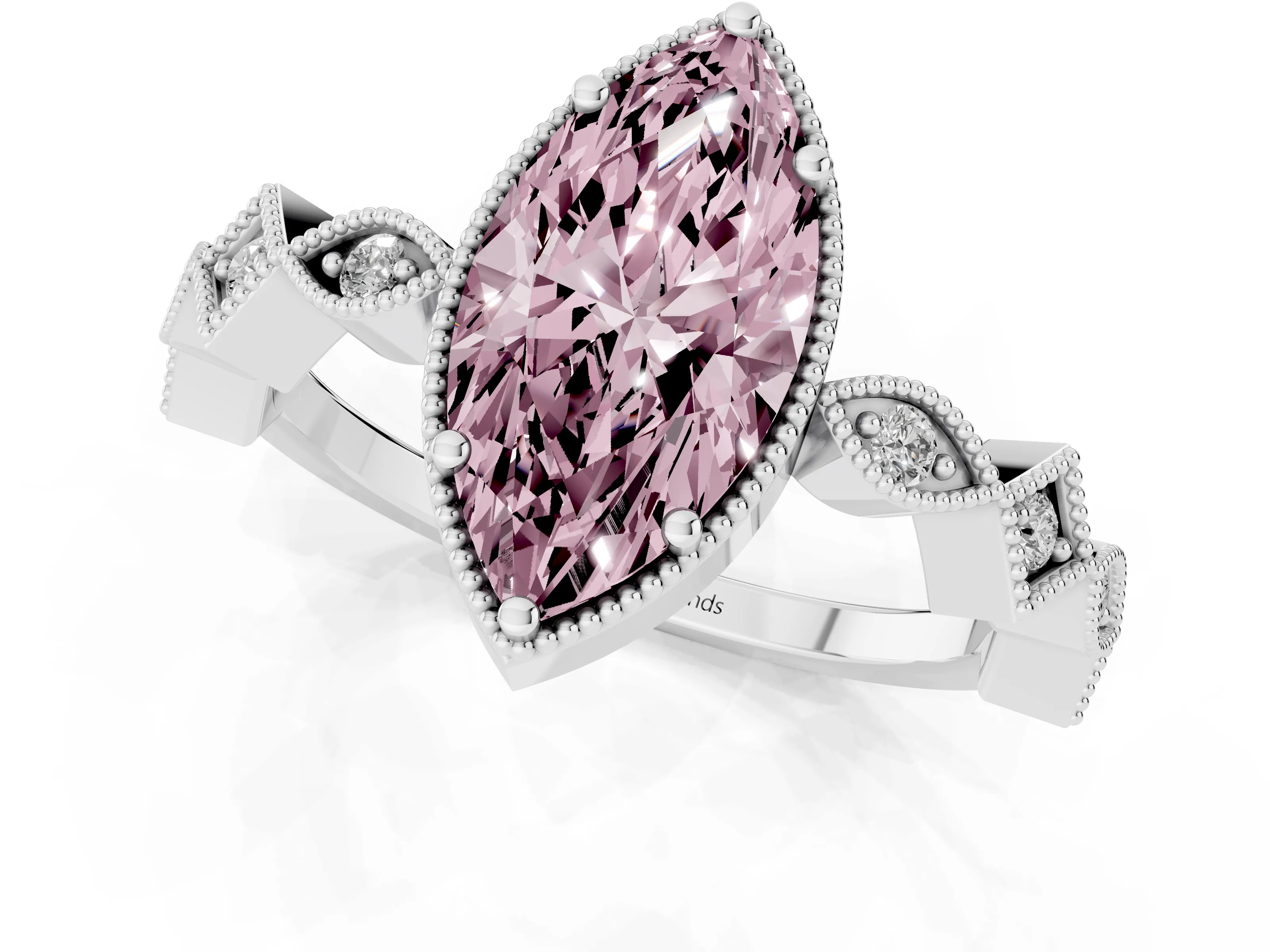 Fancy Pink Marquise Cut Diamond Milgrain Marquise Twist Band Ring Set in Silver with Prong Setting