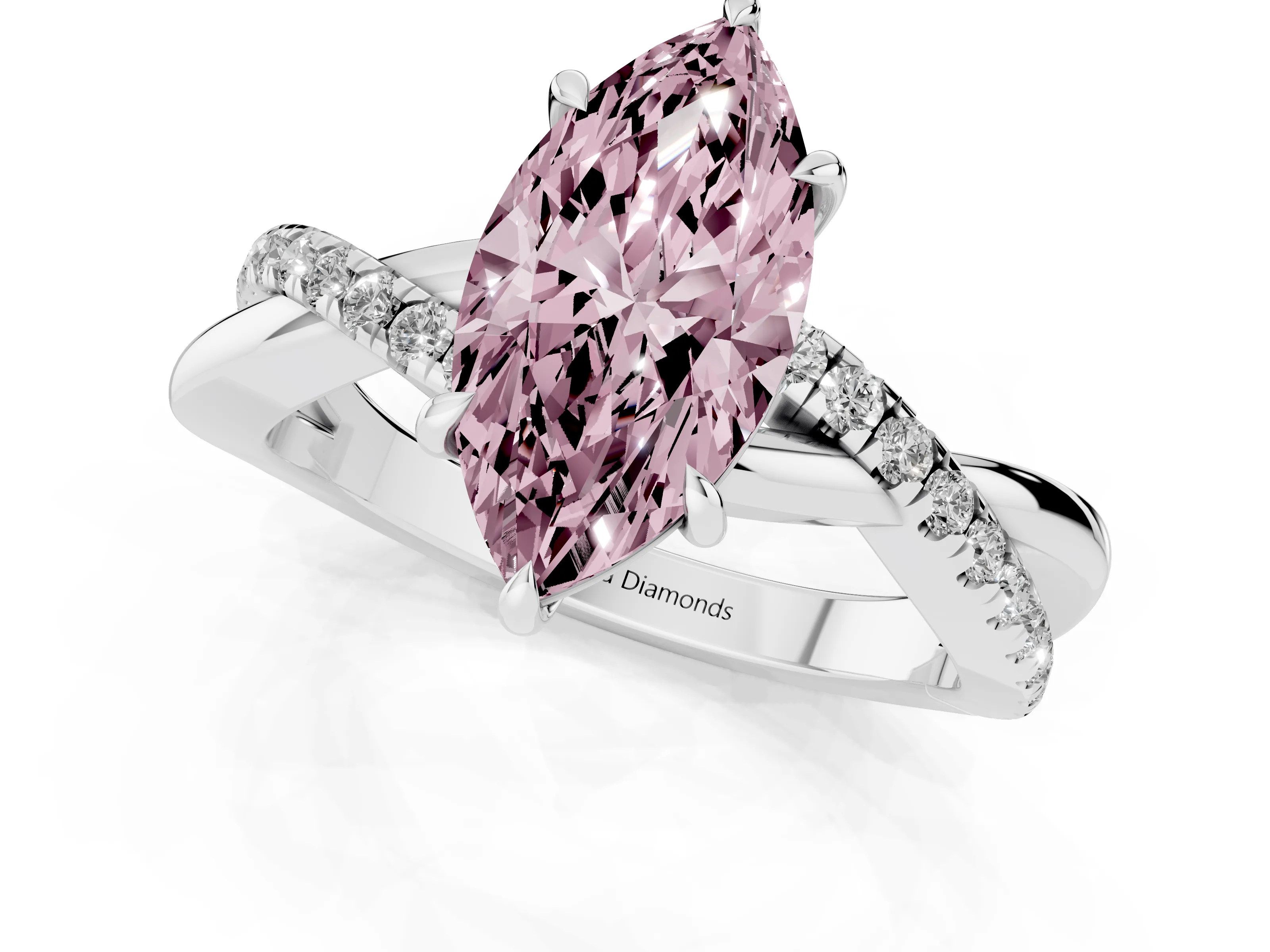 Fancy Pink Marquise Cut Diamond Twisted Pavé Band Ring Set in Silver with Prong Setting