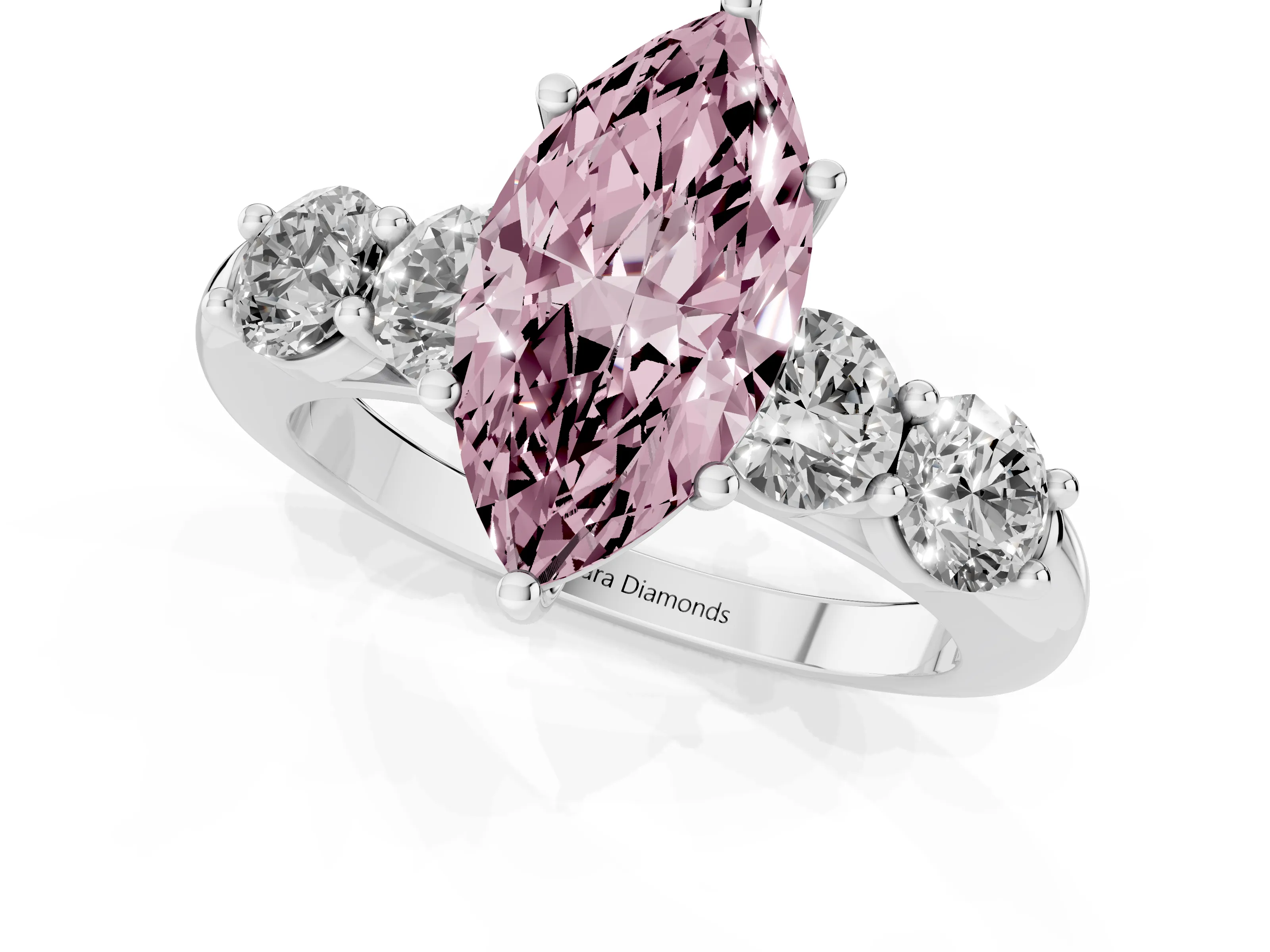 Fancy Pink Marquise Cut Diamond Five-Stone Prong Set Ring Set in White gold with Classic Band