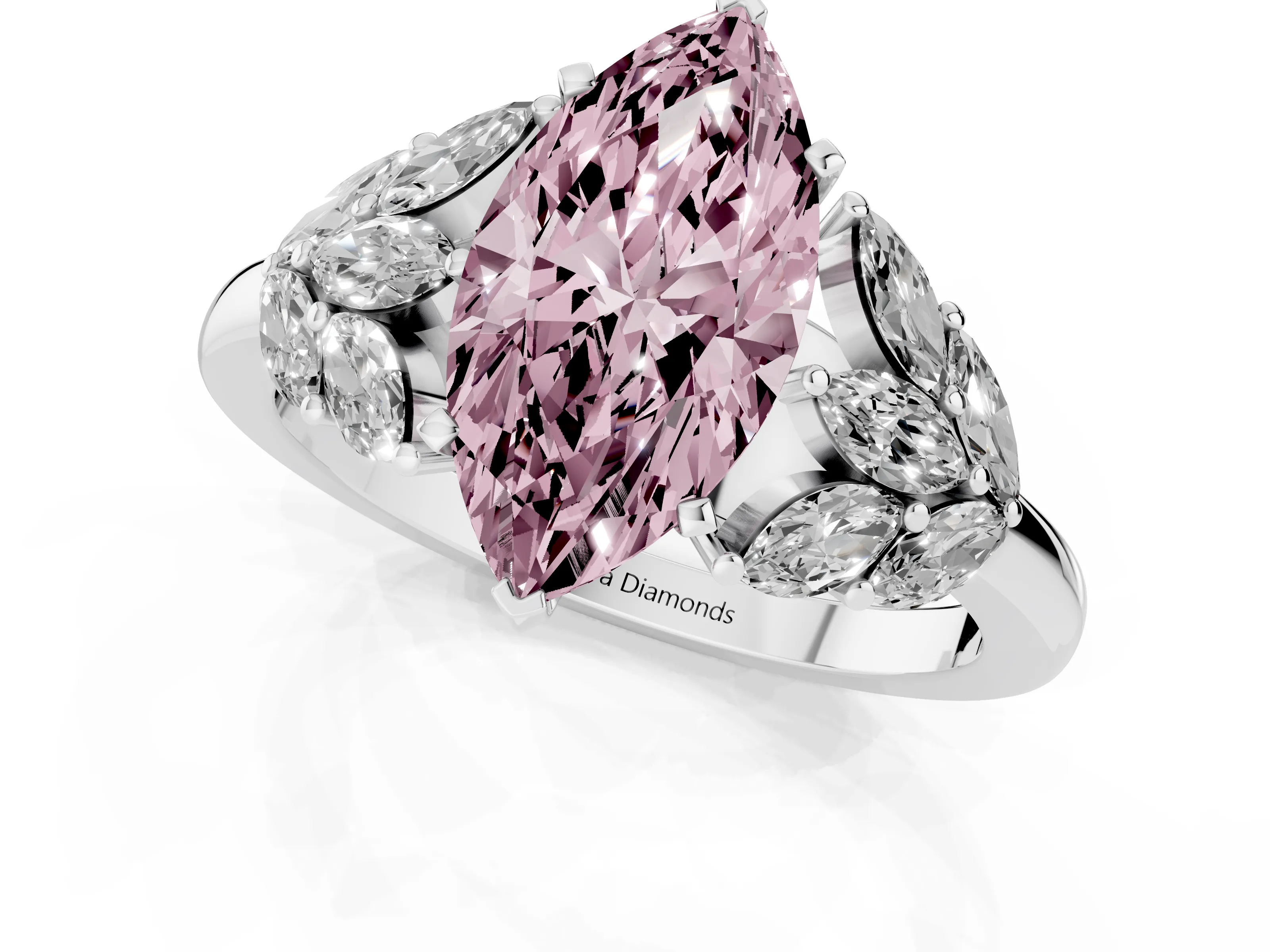 Fancy Pink Marquise Cut Diamond Cluster Leaf Design Ring Set in Platinum with Prong Setting
