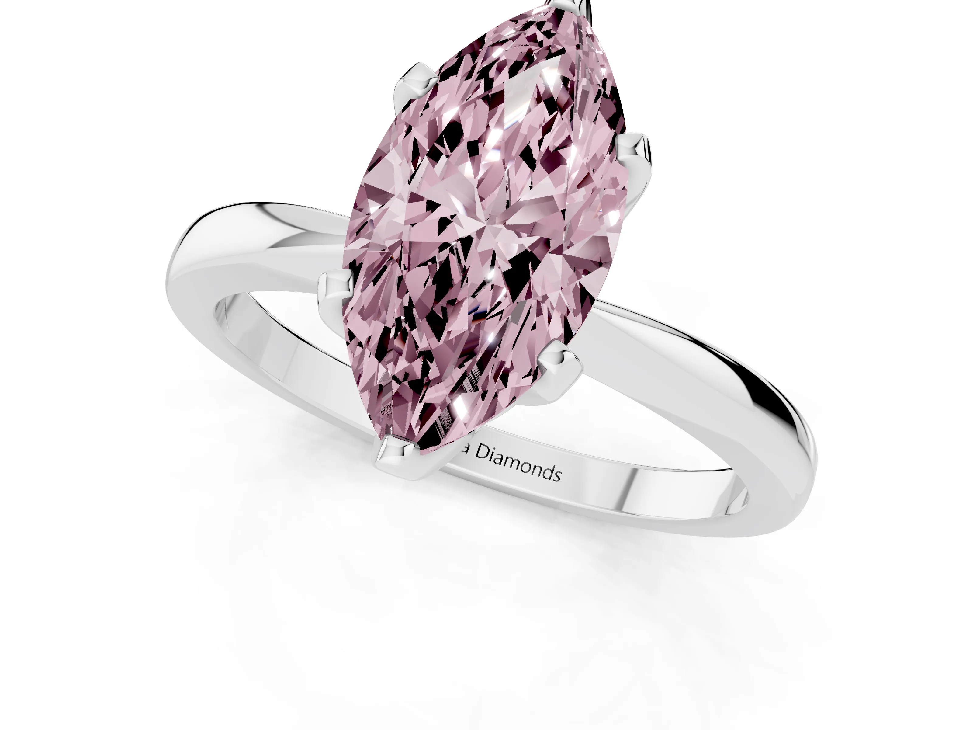 Fancy Pink Marquise Cut Diamond Solitaire Engagement Ring Set in Platinum with Slim Tapered Solitaire Band