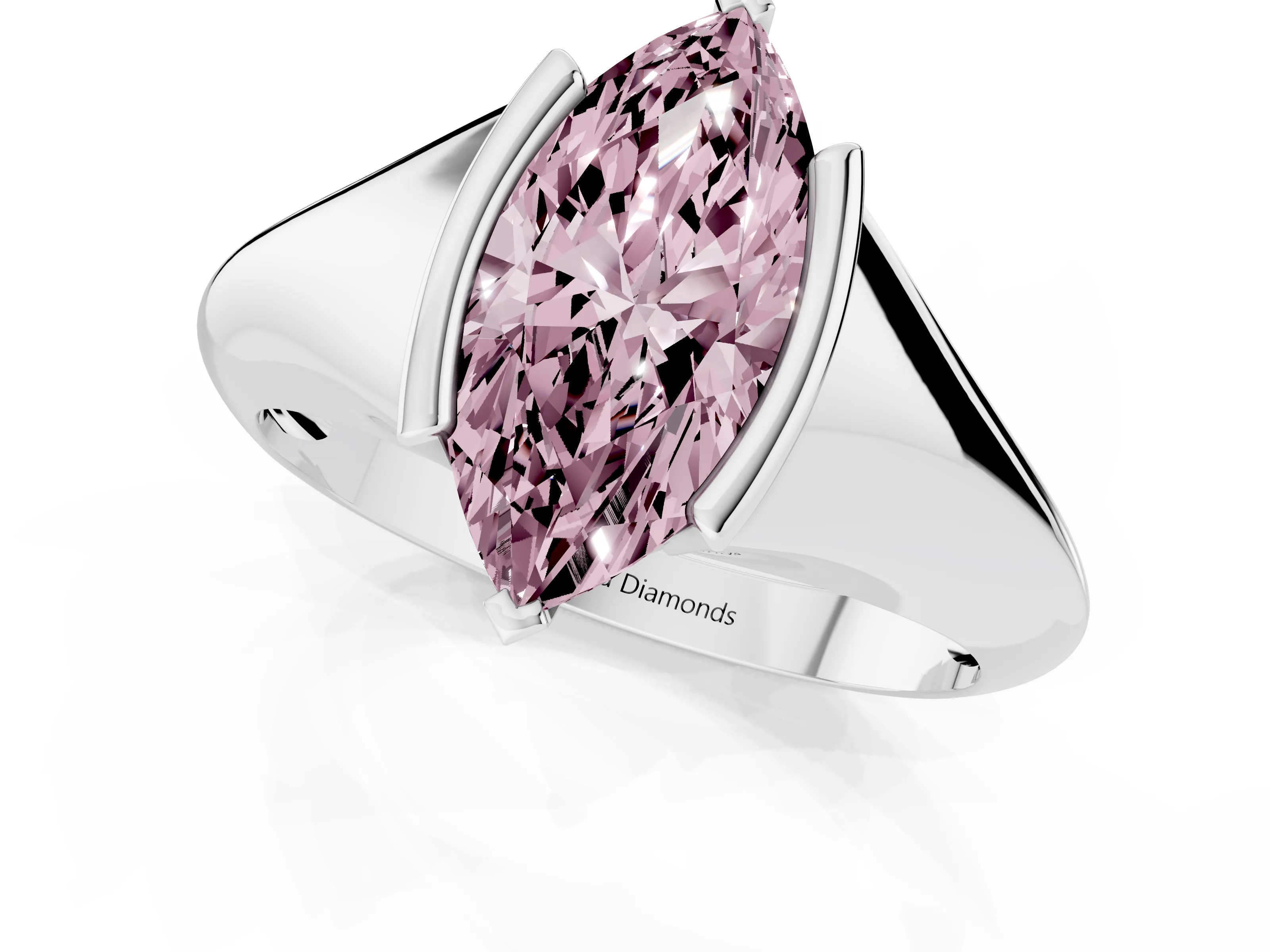 Fancy Pink Marquise Cut Diamond Solitaire Tension Set Ring Set in Silver