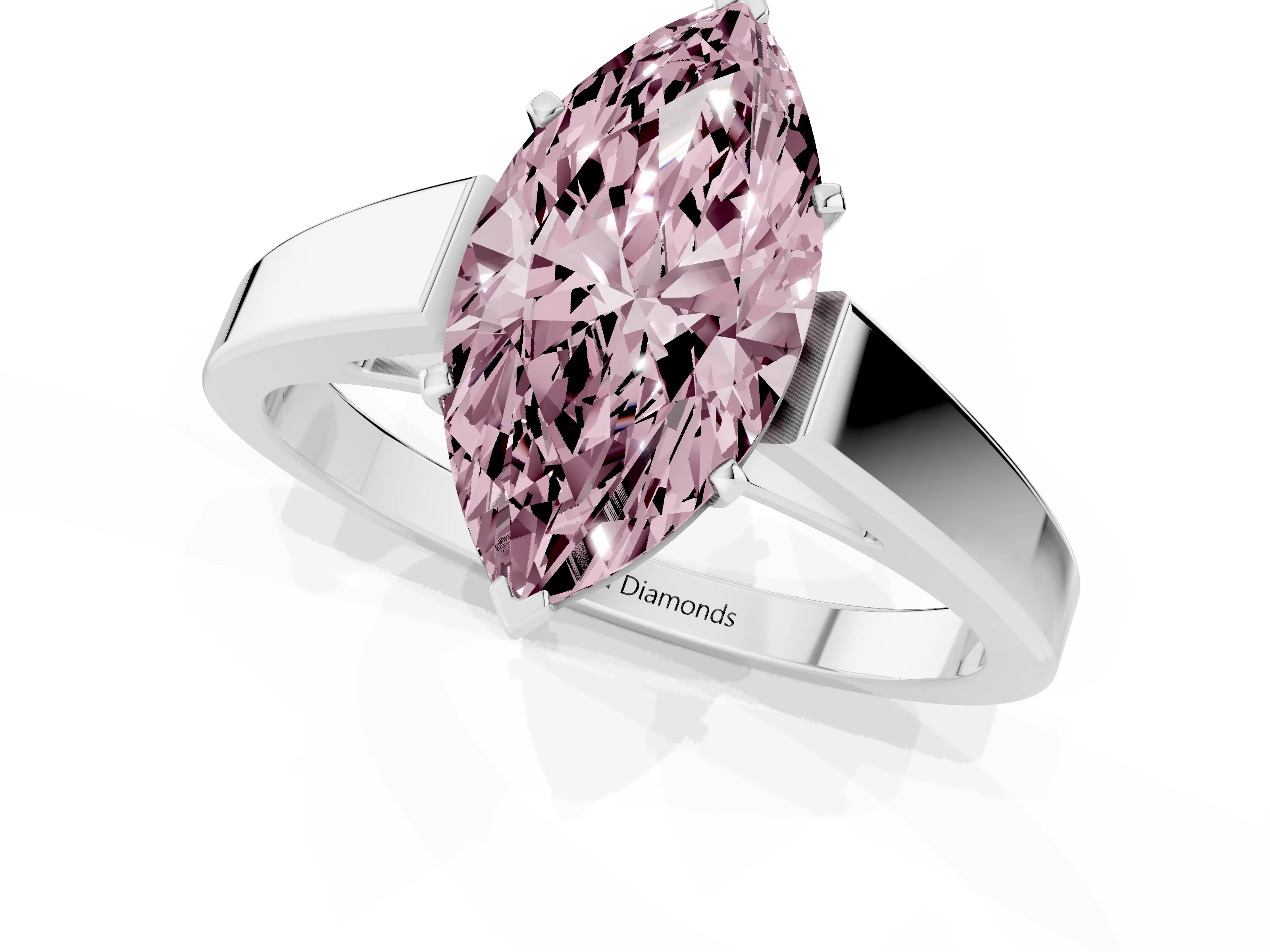 Fancy Pink Marquise Cut Diamond Solitaire Engagement Ring Set in Platinum with Prong Setting and Tapered Band