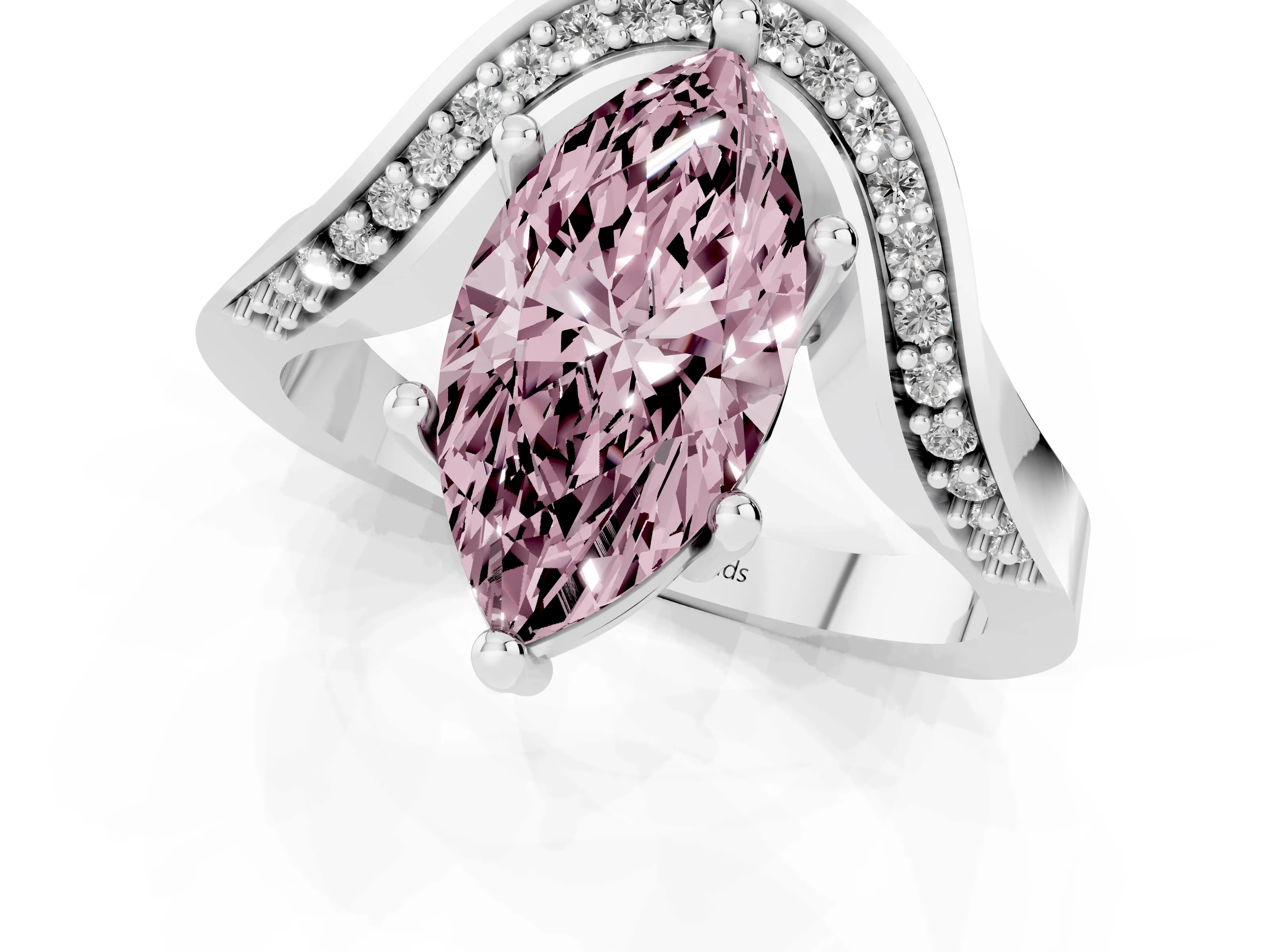 Fancy Pink Marquise Cut Diamond Solitaire Engagement Ring Set in Platinum with Pavé Shoulders