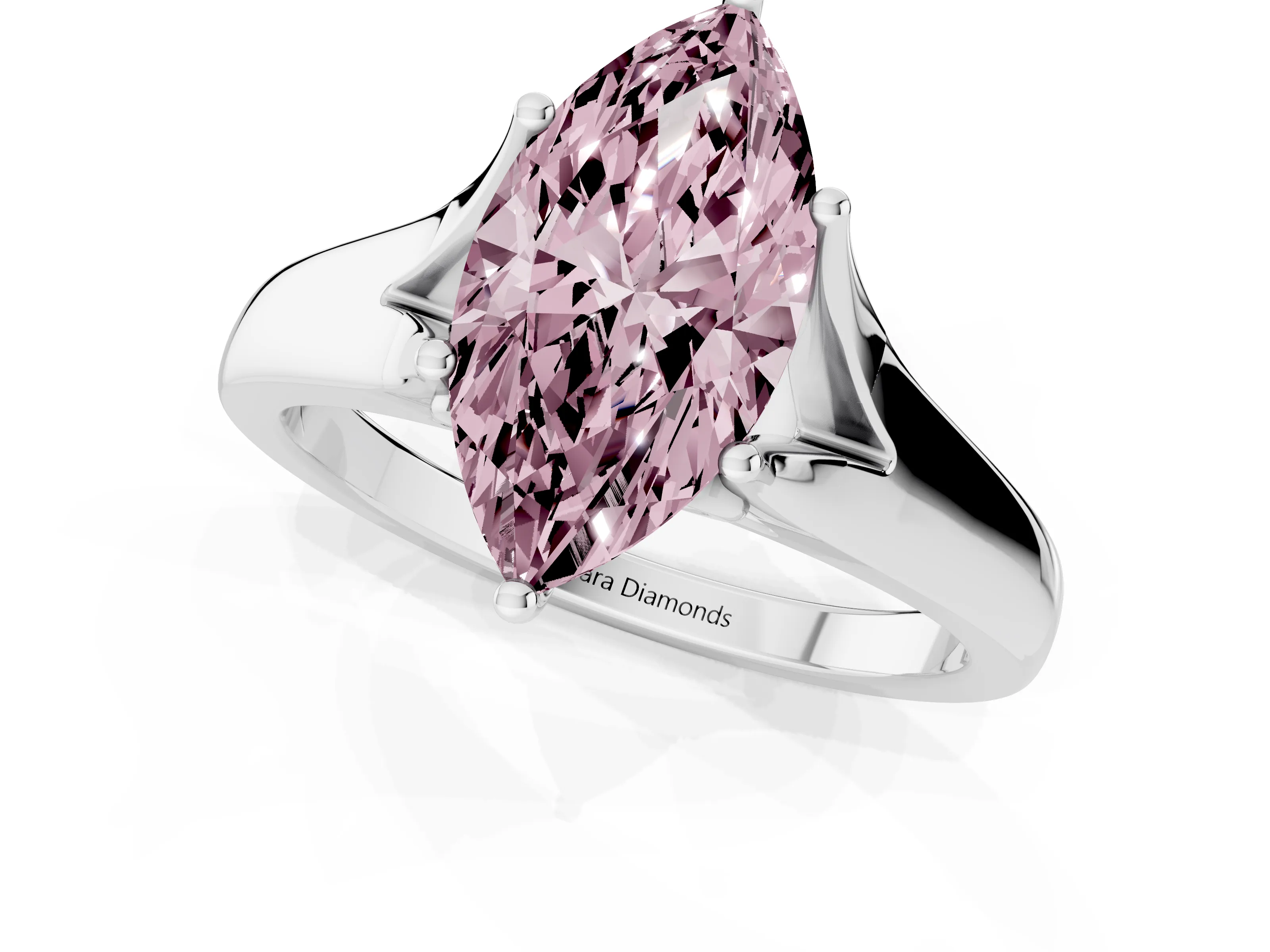 Fancy Pink Marquise Cut Diamond Solitaire Ring Set in White gold with Arched Cathedral Band and Prong Setting