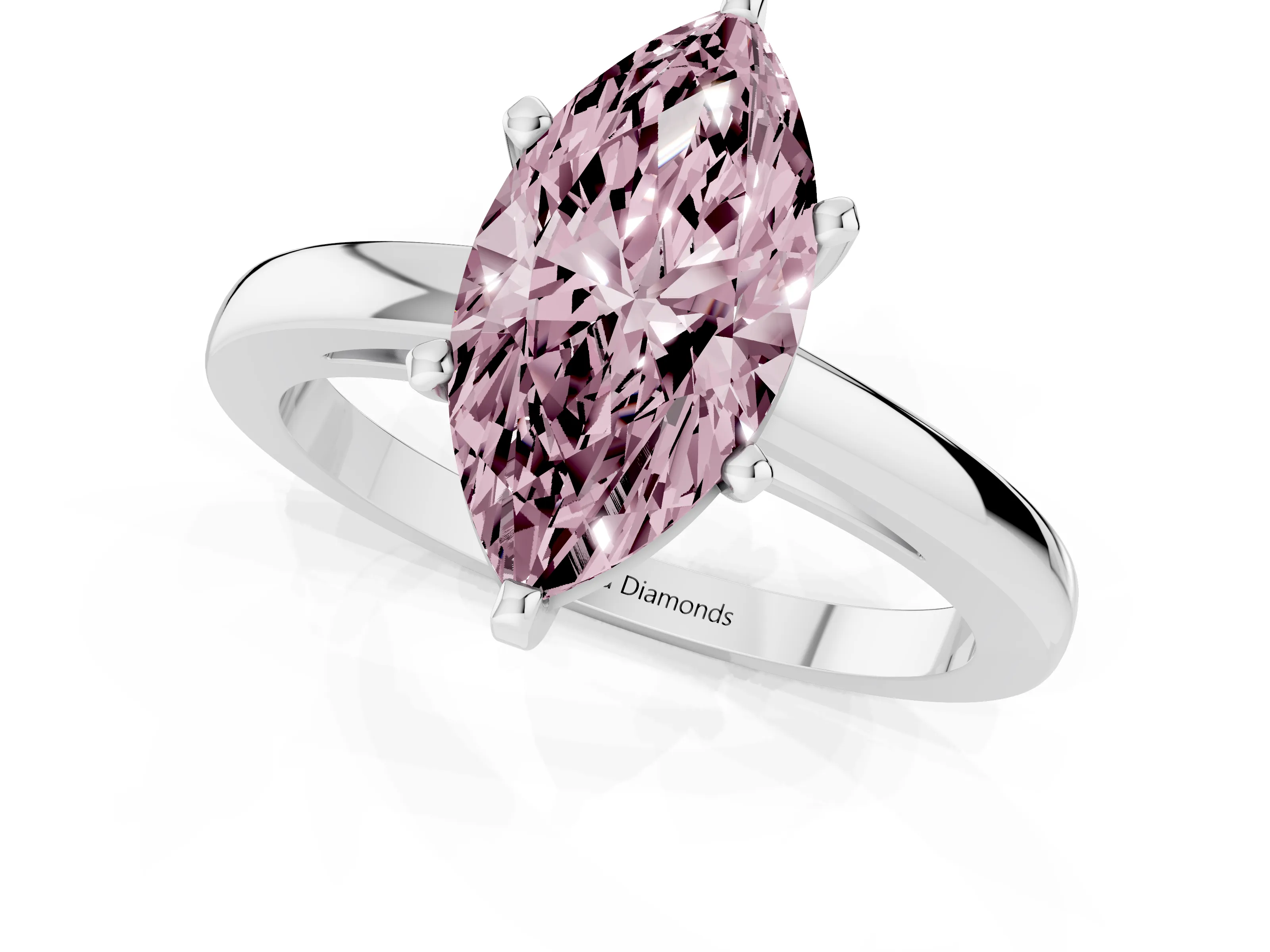 Fancy Pink Marquise Cut Diamond Solitaire Engagement Ring Set in Platinum with Prong Setting on a Classic Band