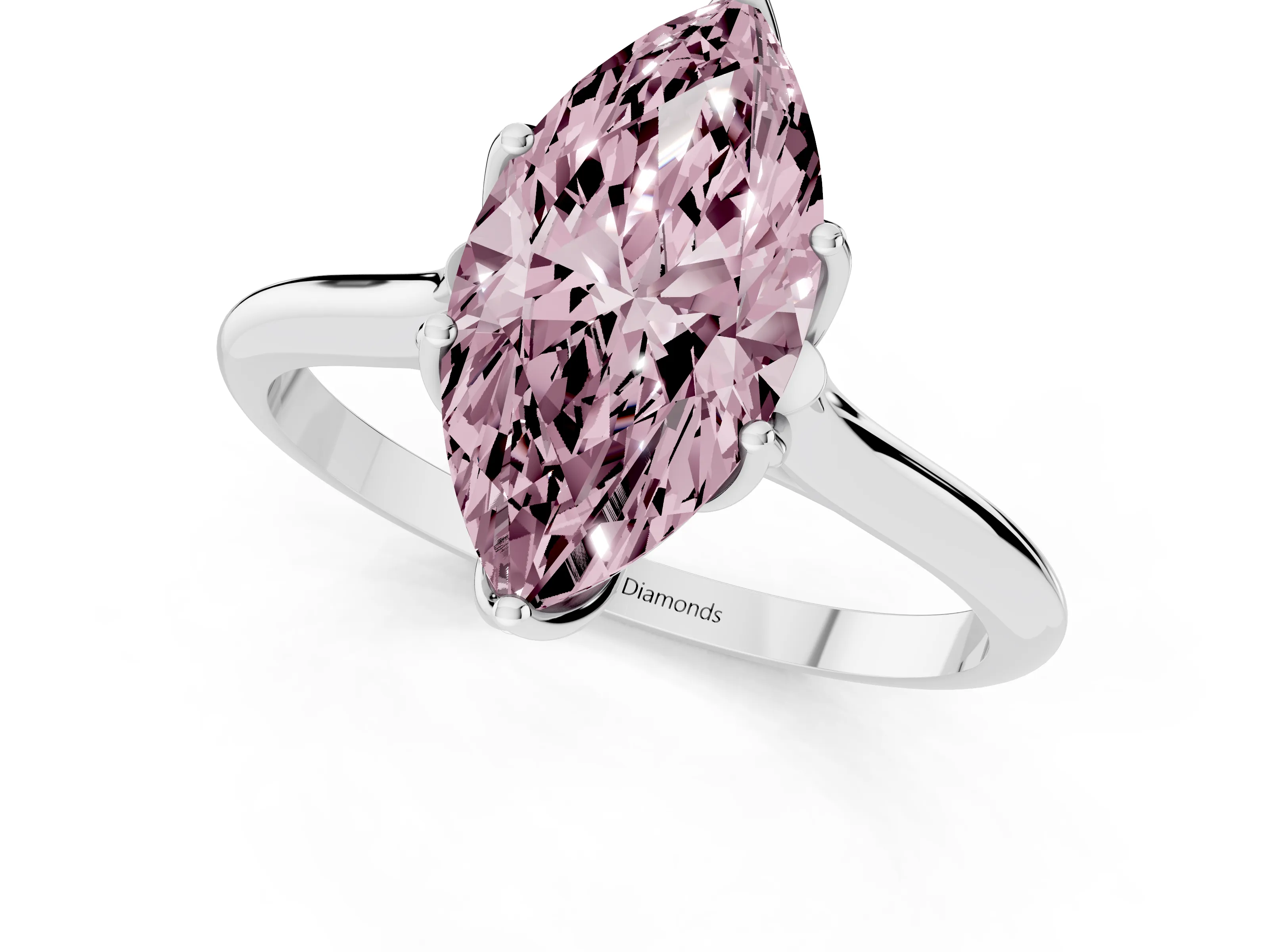 Fancy Pink Marquise Cut Diamond Solitaire Cathedral Ring Set in Silver with Prong Setting