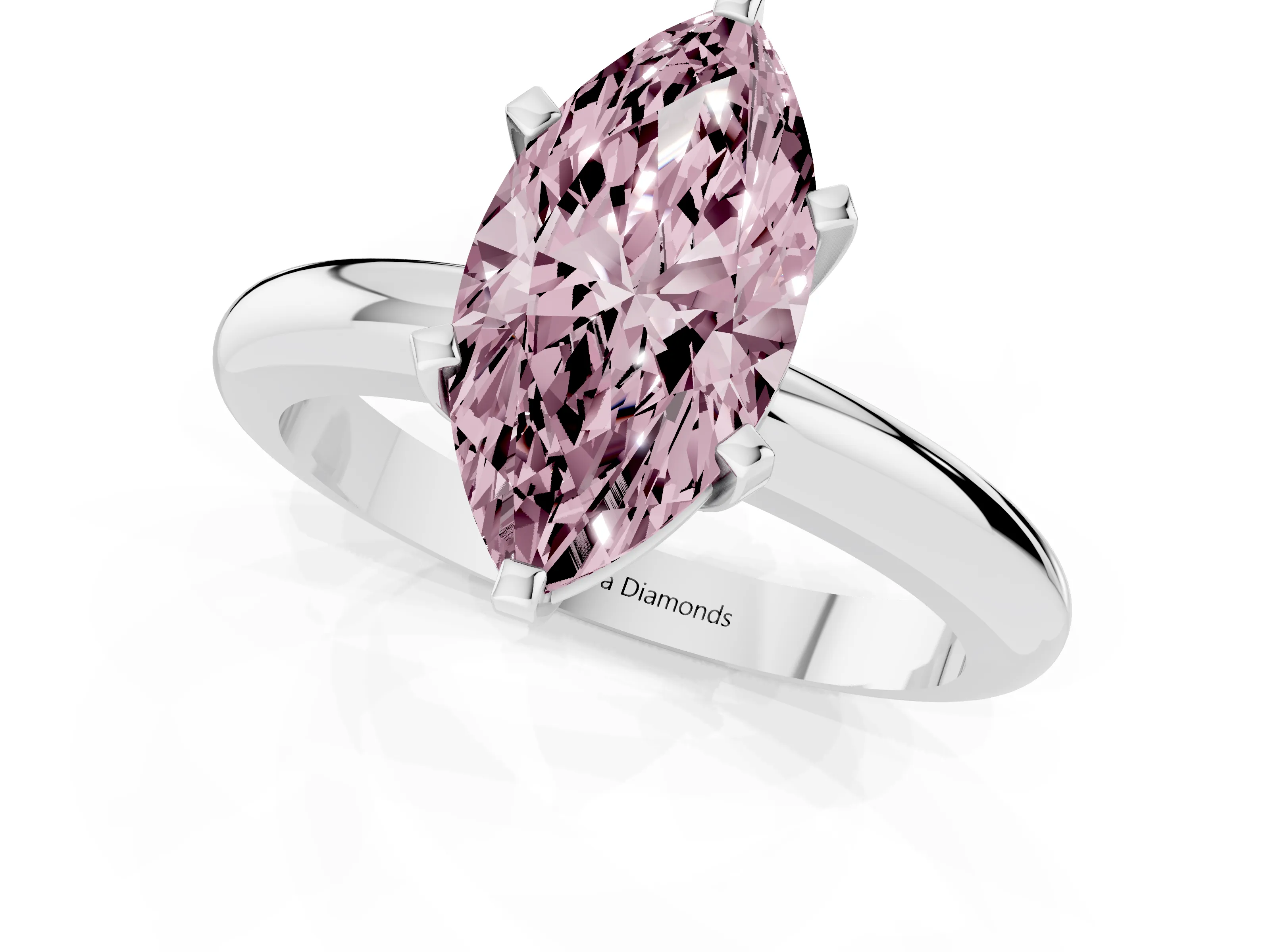 Fancy Pink Marquise Cut Diamond Solitaire Engagement Ring Set in White gold with Round Band and Prong Setting