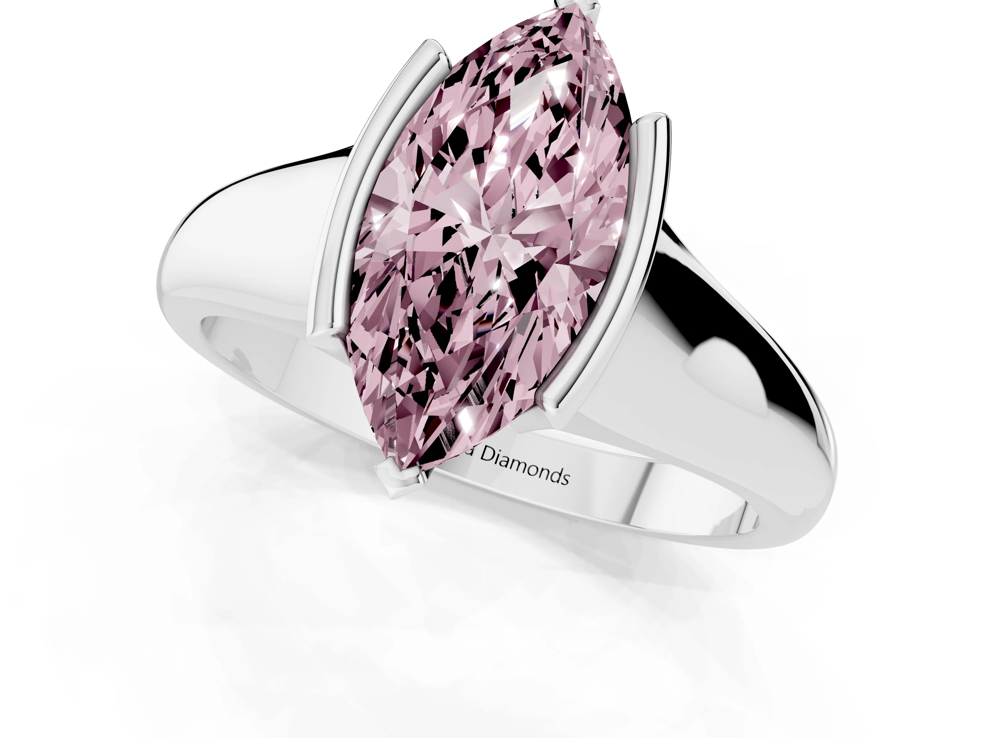 Fancy Pink Marquise Cut Diamond Solitaire Tension Set Ring Set in Platinum with Split Shank Band