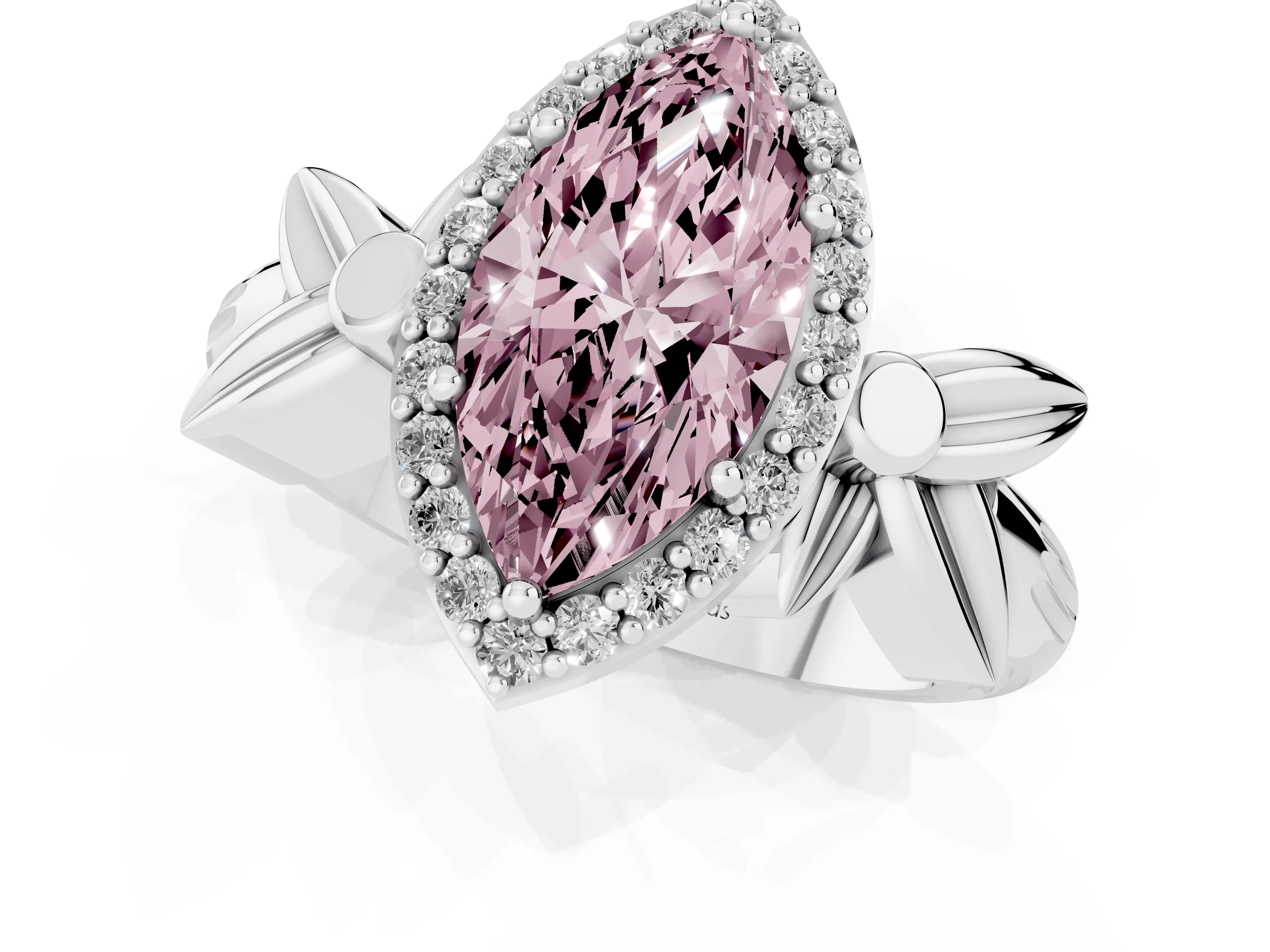 Fancy Pink Marquise Cut Diamond Halo Floral Band Ring Set in Platinum with Prong Setting