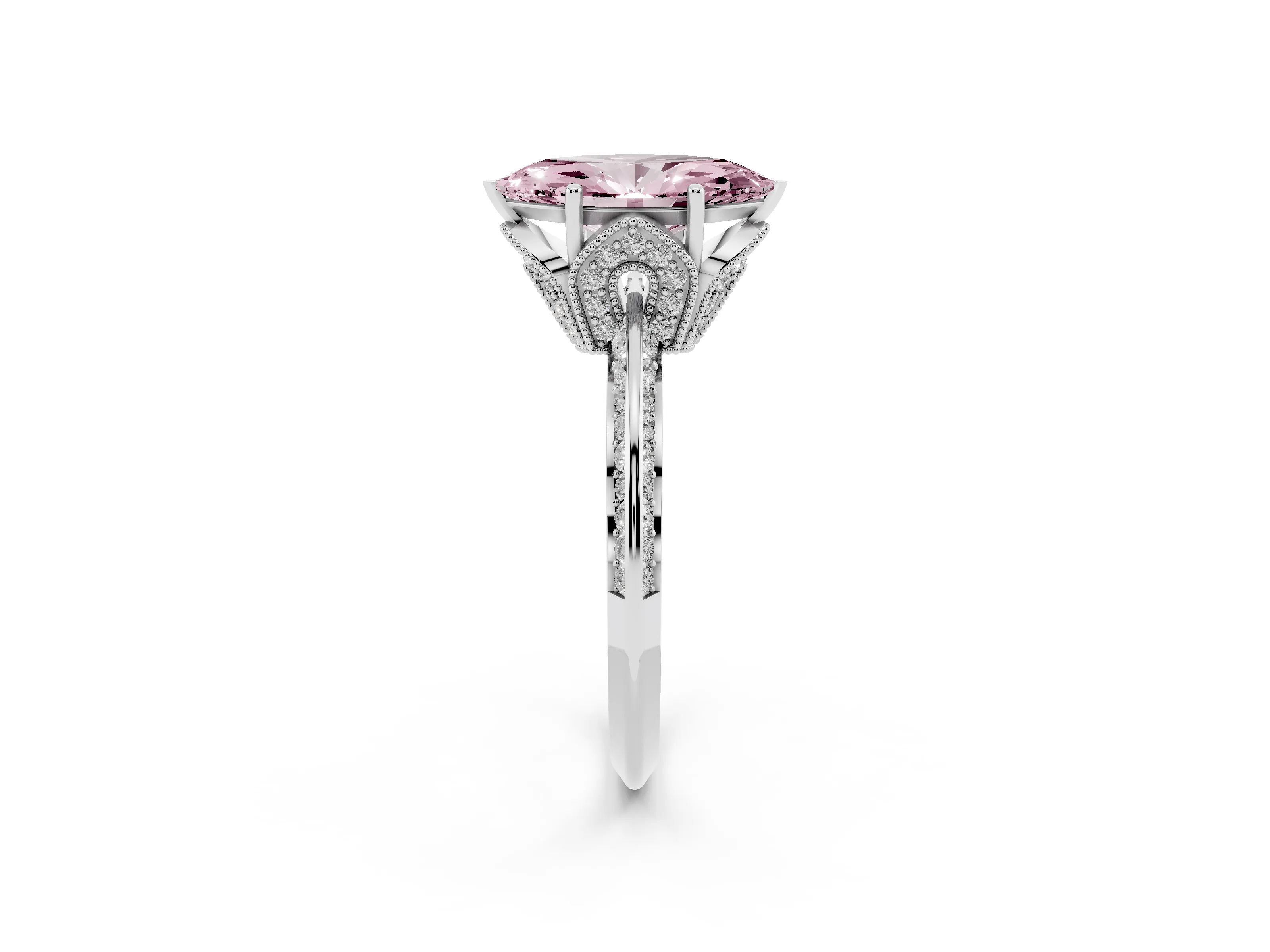 Fancy Pink Marquise Cut Diamond Solitaire Engagement Ring Set in Silver with Pavé Split Shank and Prong Setting