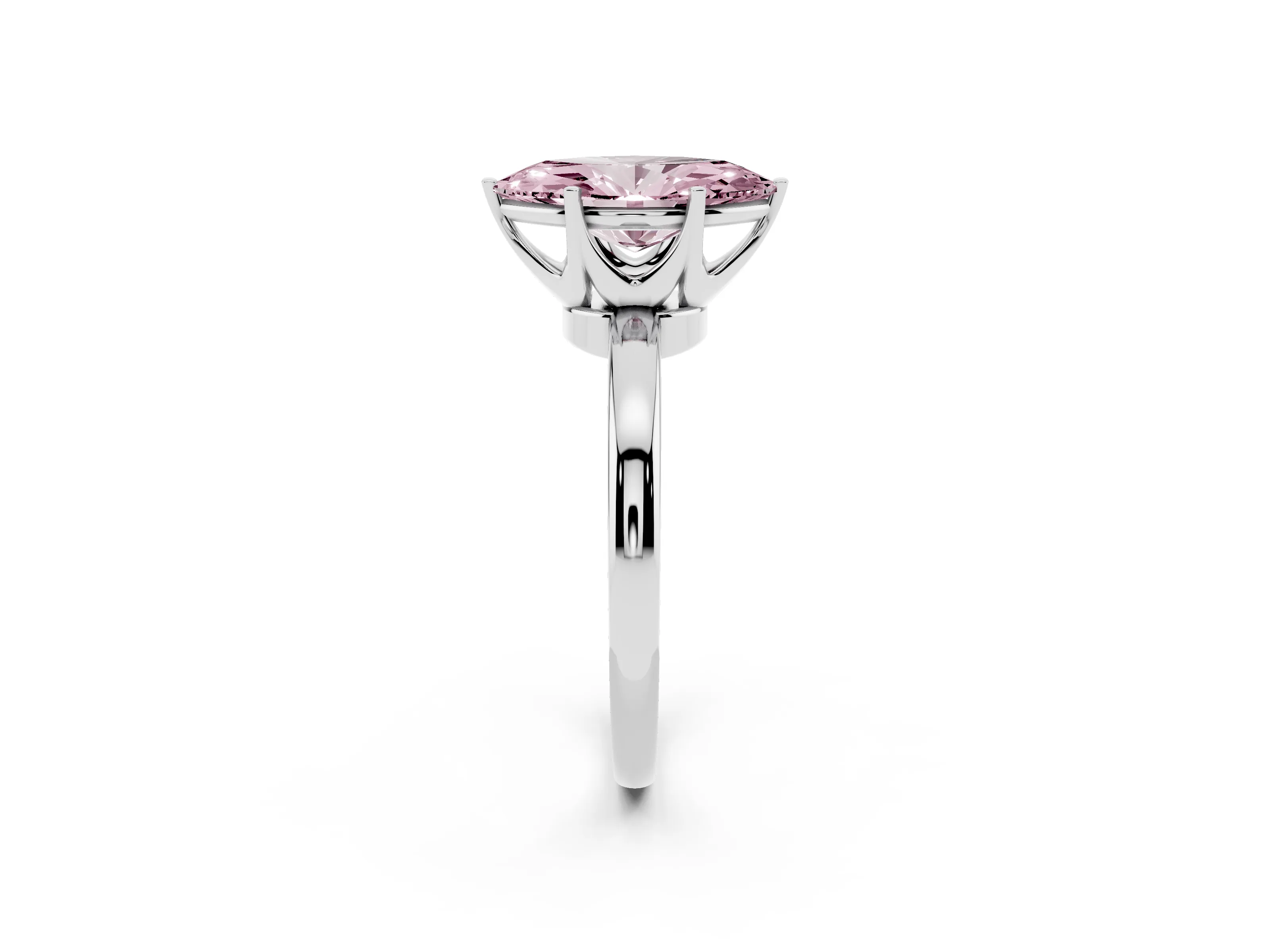 Fancy Pink Marquise Cut Diamond Solitaire Ring Set in White gold with Raised Prong Setting on a Classic Band