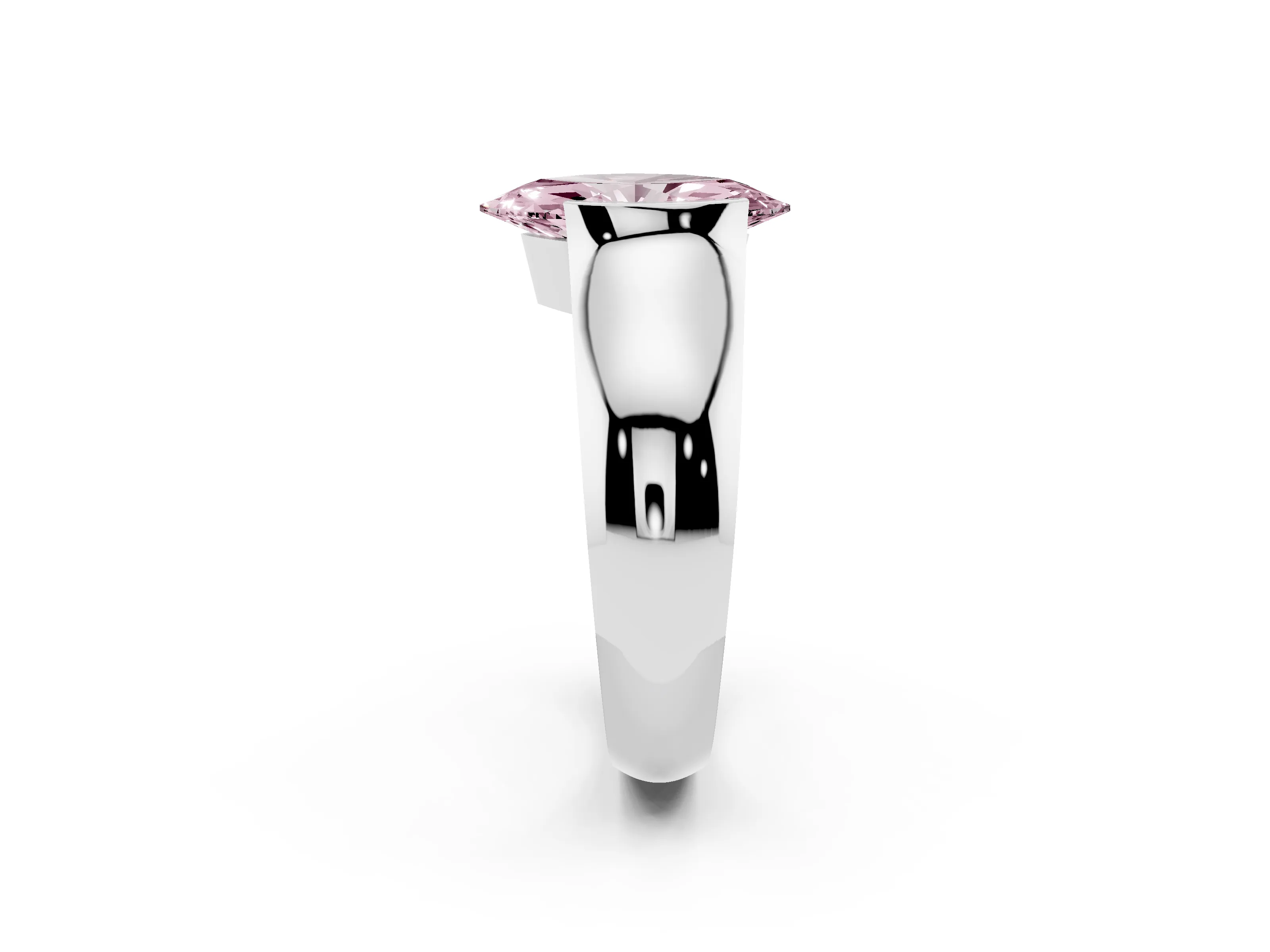 Fancy Pink Marquise Cut Diamond Bezel Solitaire Ring Set in White gold with Wide Band