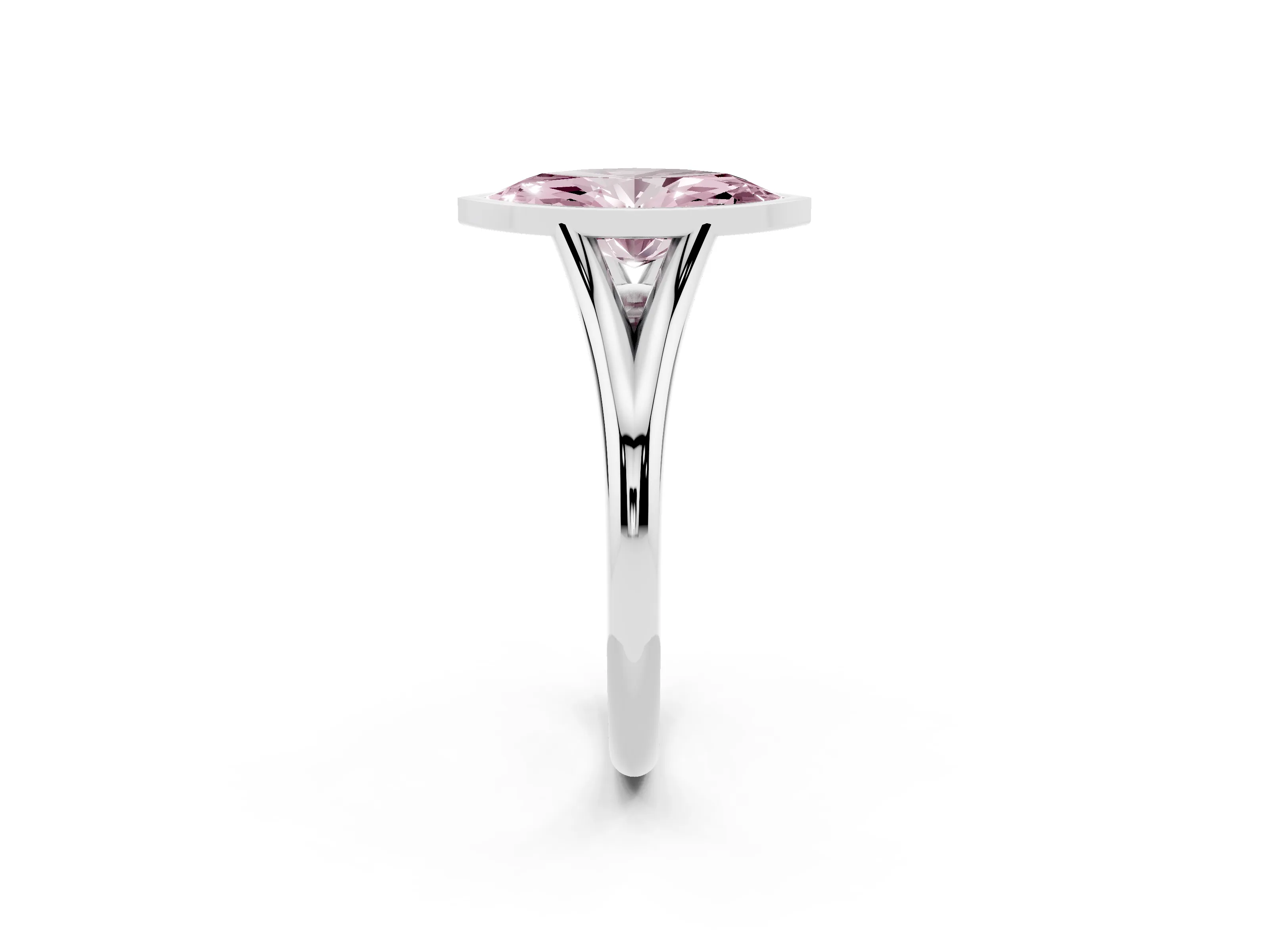 Fancy Pink Bezel Set Marquise Cut Diamond Solitaire Ring Set in White gold with Tapered Band