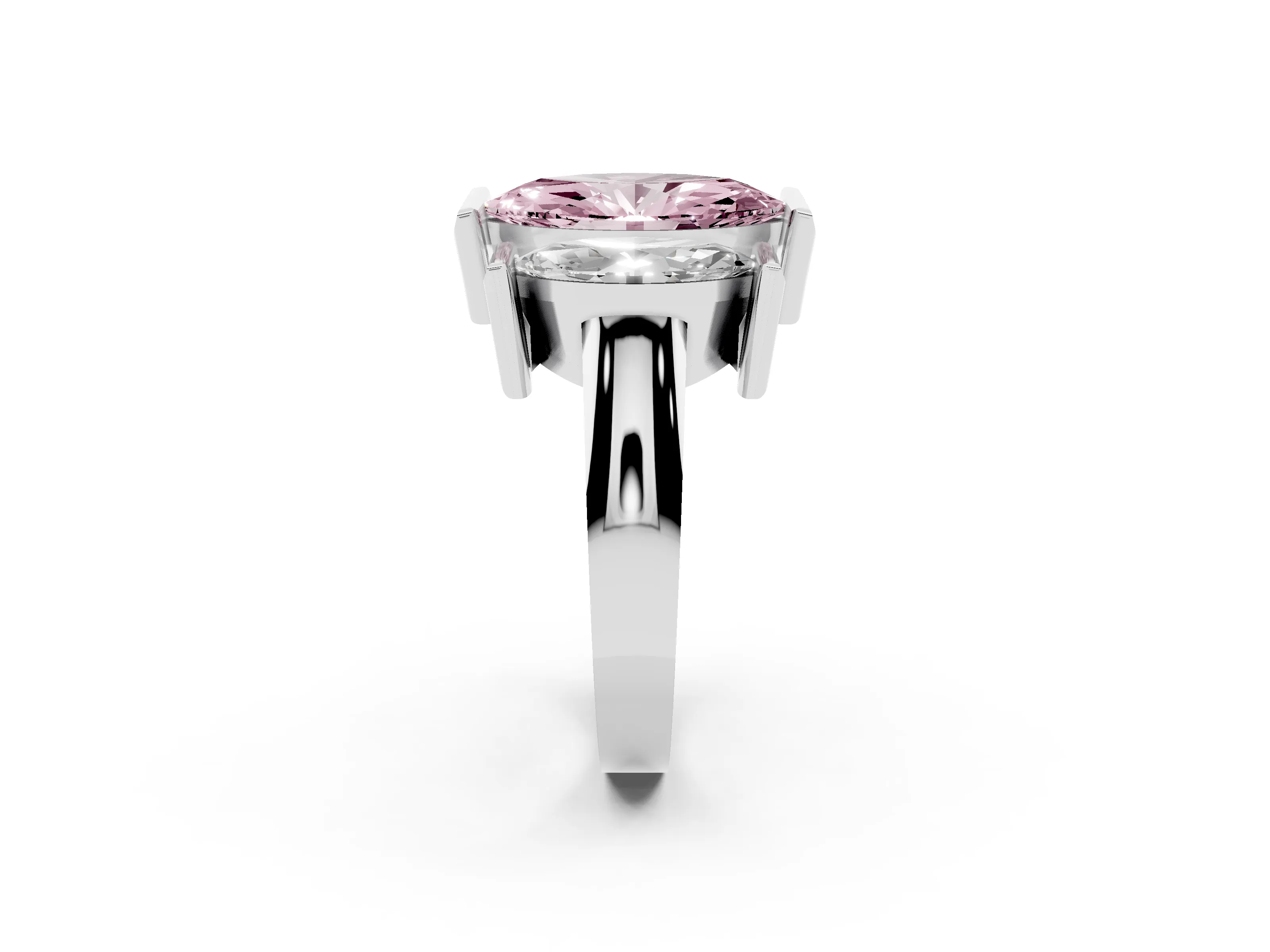 Fancy Pink Marquise Cut Diamond Three-Stone Channel Set Ring Set in White gold with Smooth Polished Band